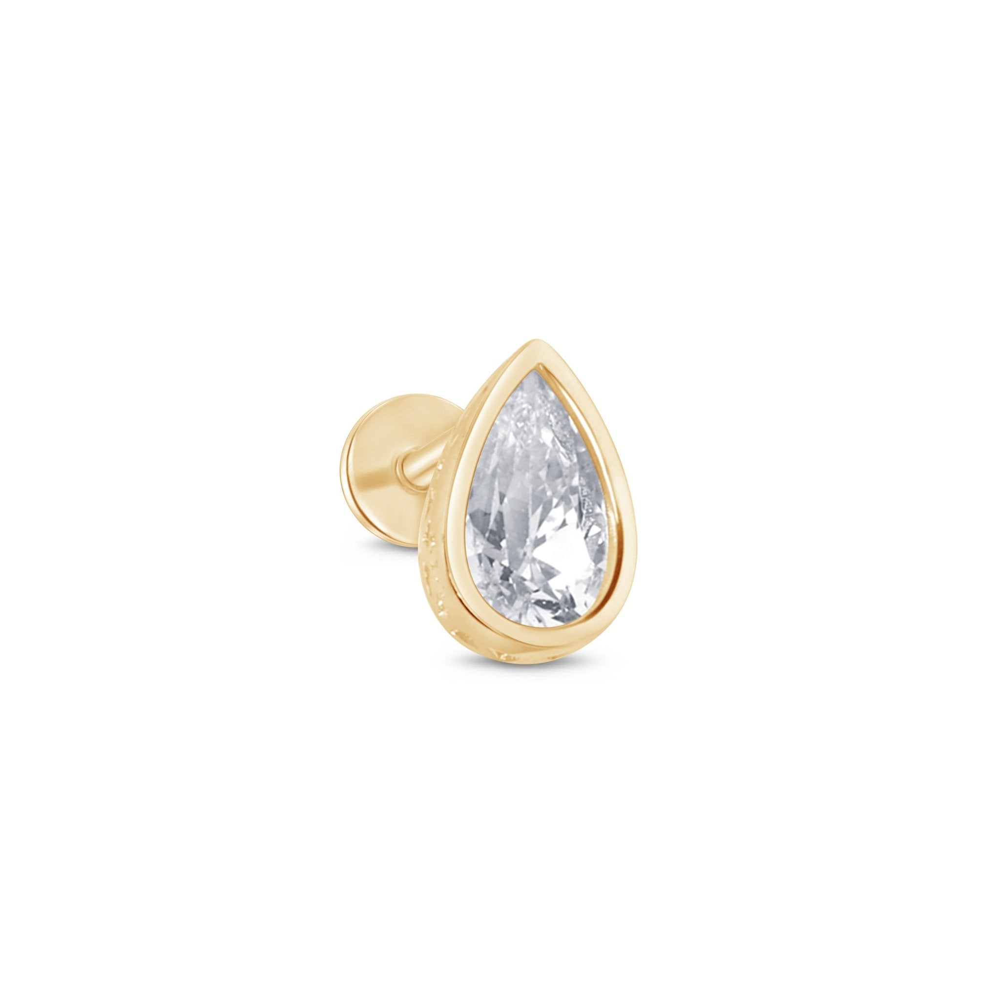 14K Yellow Gold Pear Gemstone Stud Earrings - Flat Back Bezel Set for Women - Perfect for Everyday Wear, Gifts & Special Occasions