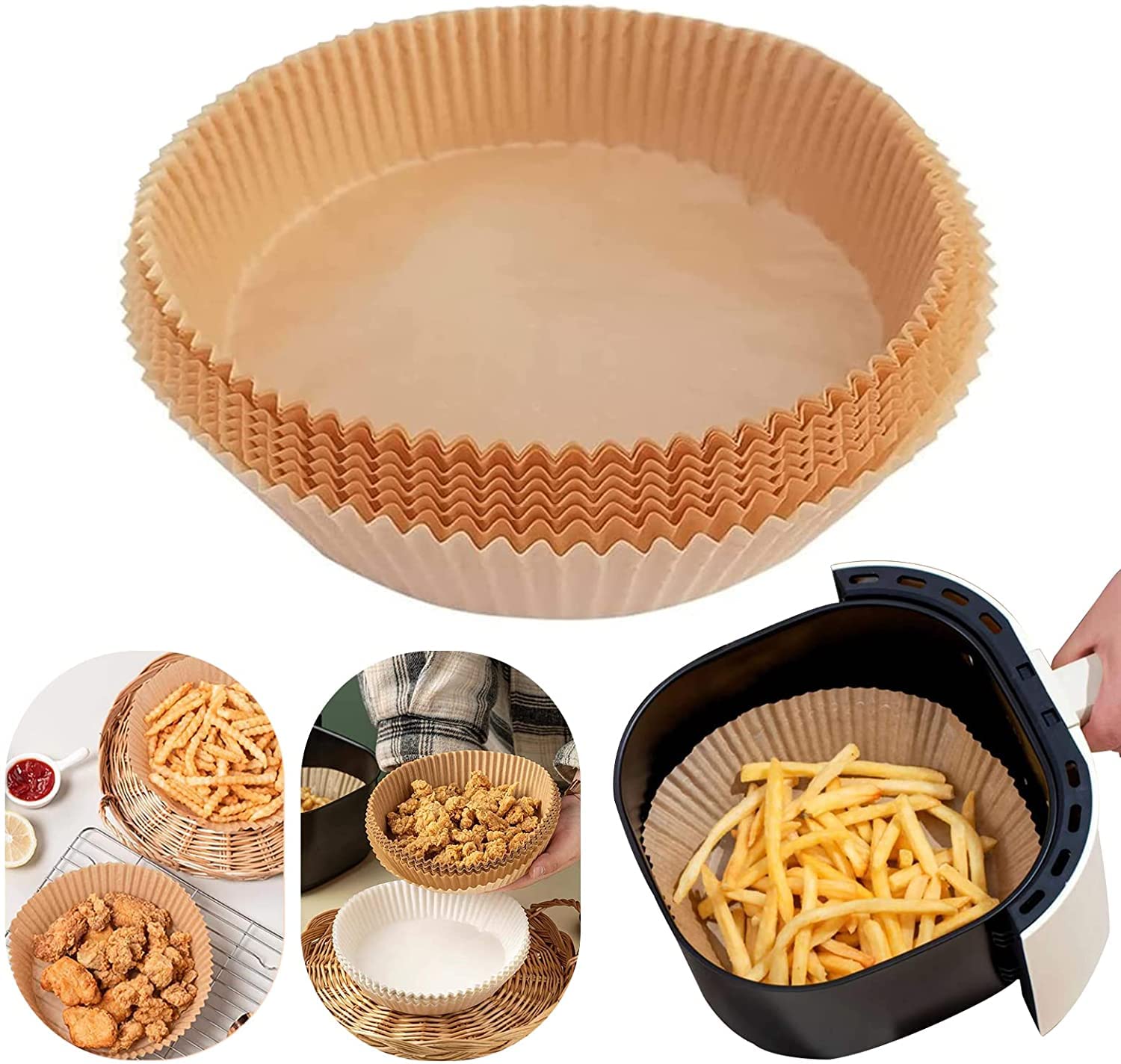 50 Pcs Non-Stick Air Fryer Liners - 16cm Round Disposable Parchment Paper for Oil-Proof Baking & Roasting | Perfect for Air Fryer, Oven & Microwave Cooking | Eco-Friendly & Easy Cleanup