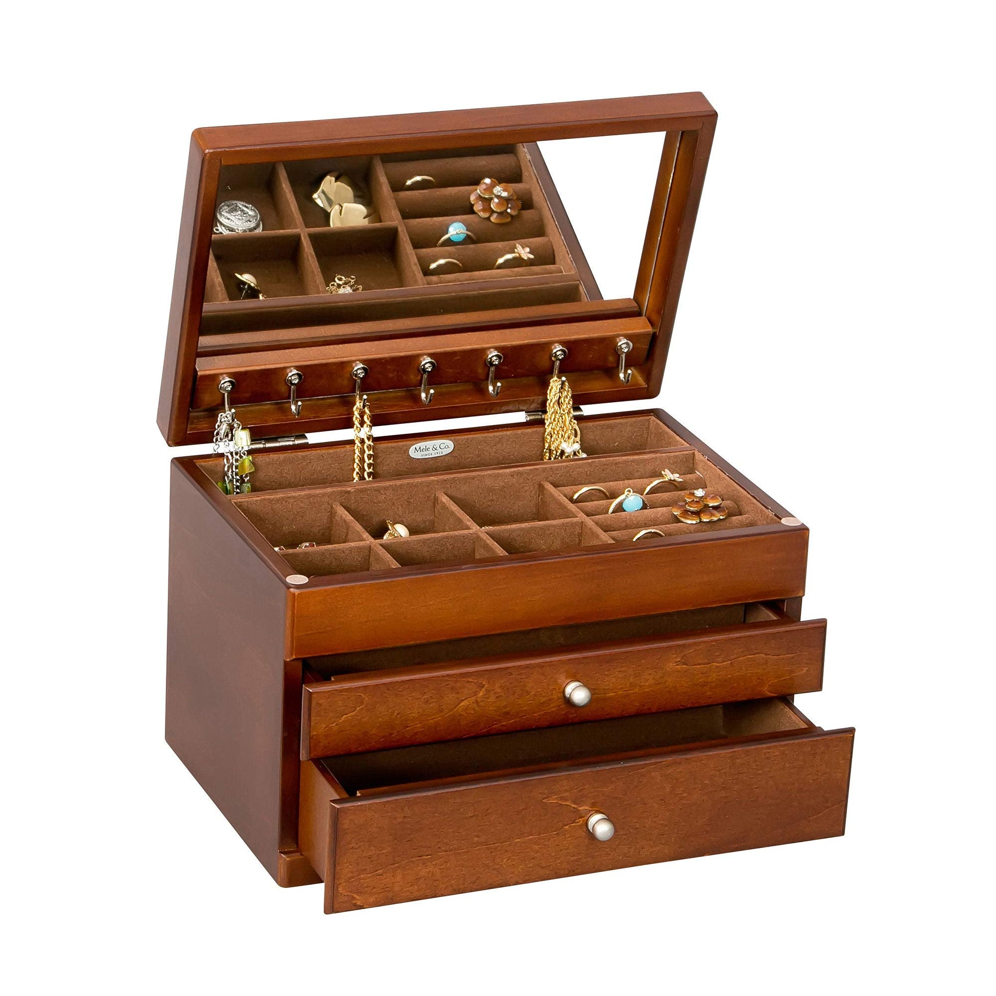Mele & Co Brisbane Personalized Jewelry Box with Drawers - Custom Engraved Wooden Jewelry Organizer Chest for Women & Girls | Perfect for Gift Giving, Bridal Shower, Birthday & Anniversary Presents