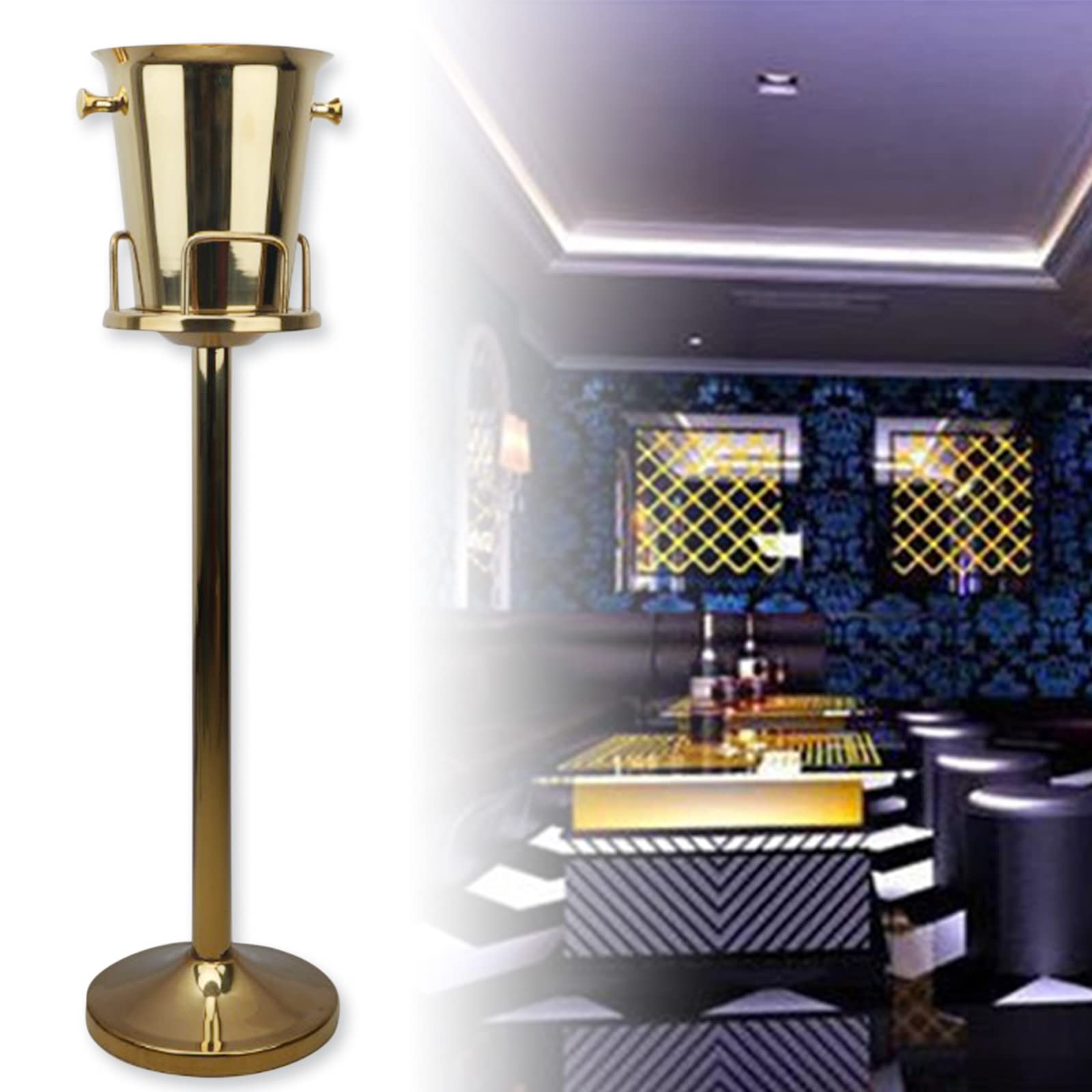 Premium Stainless Steel Ice Bucket with Stand - Elegant Gold Champagne & Wine Cooler for Weddings, Parties, Banquets | Perfect for Cocktails, Beverages & Home Bar Decor