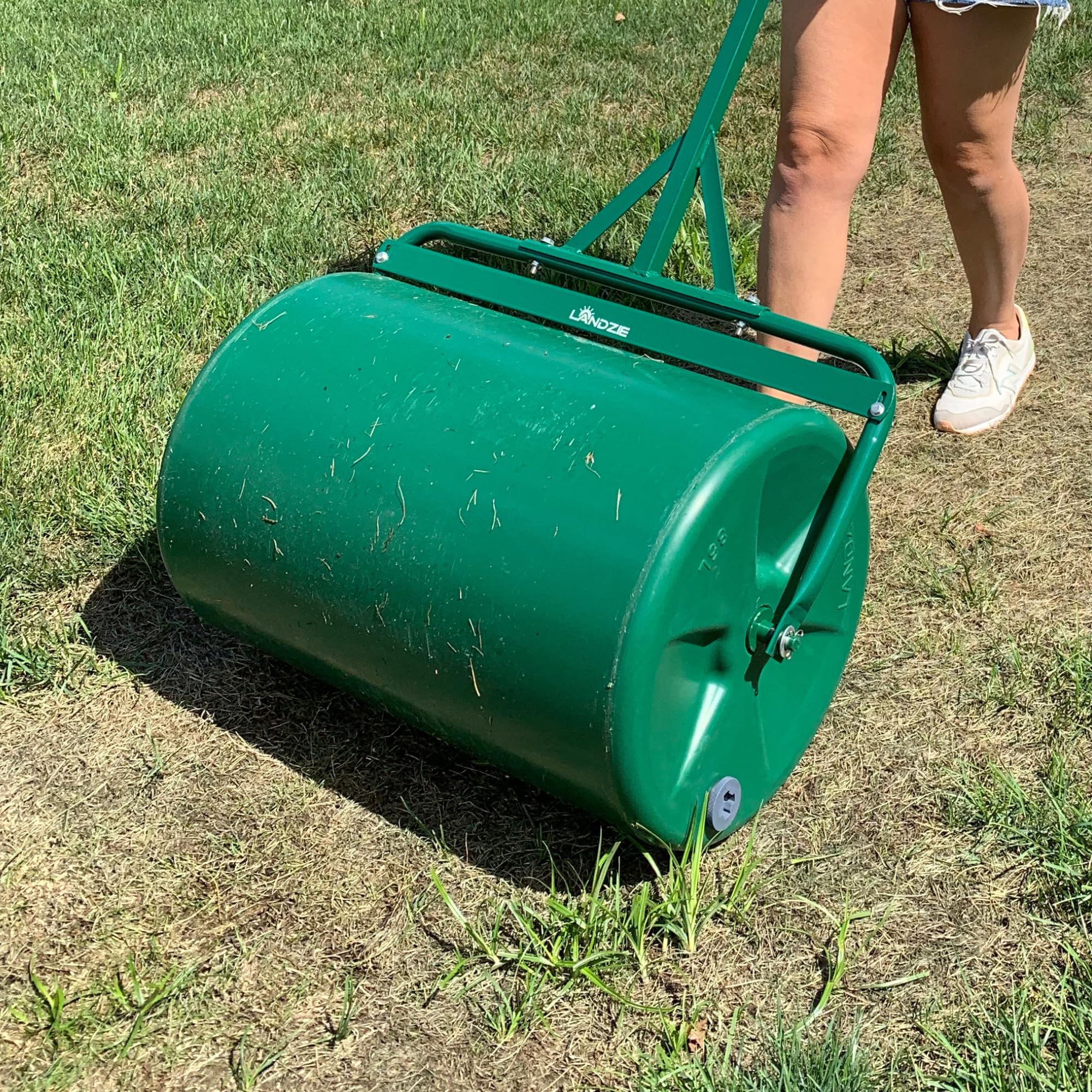 Landzie 24 Inch Poly Lawn Roller - 22.5 Gallon Heavy Duty Water Filled Lawn Roller for Grass Seed Germination, Sod Installation & Yard Leveling - Perfect for Seeding New Lawns, Repairing Bare Spots & Creating Professional Lawn Stripes