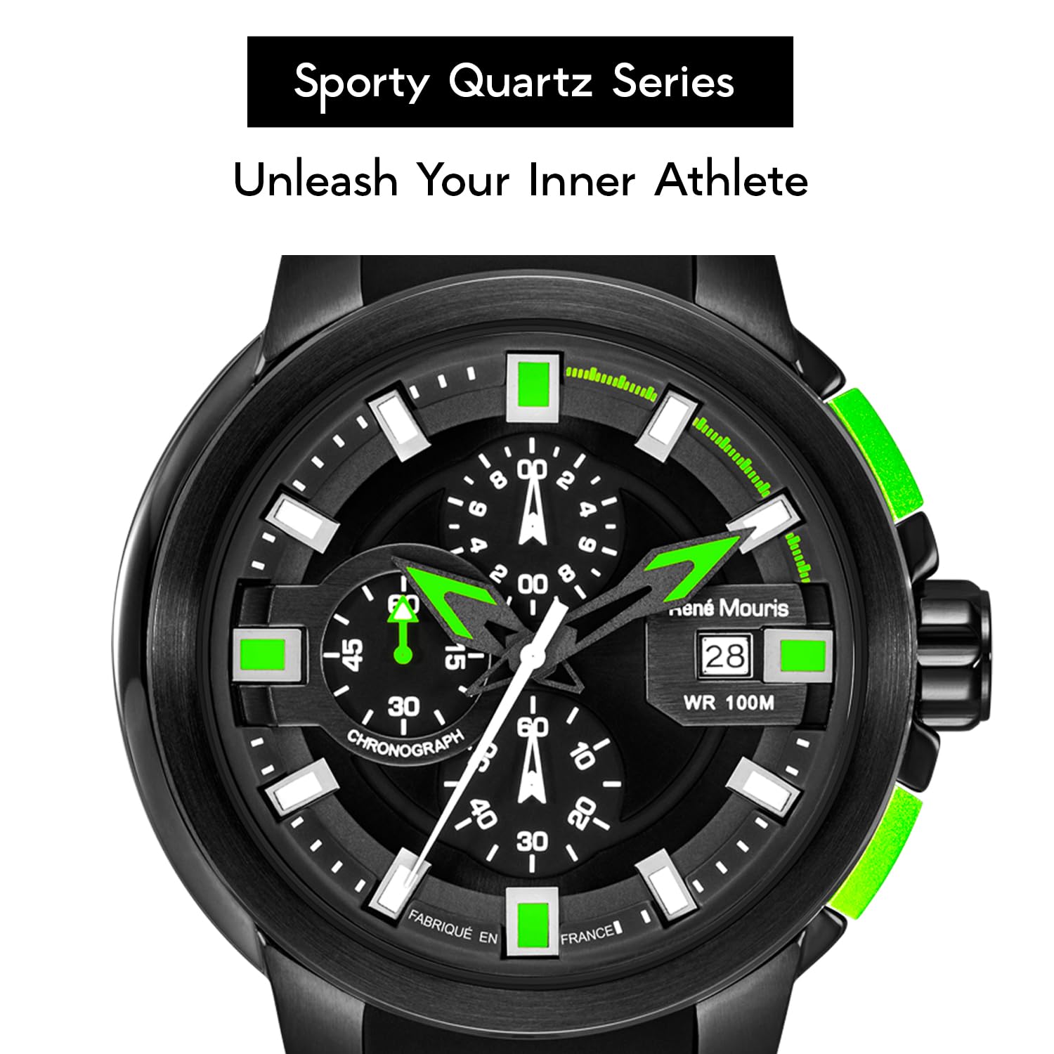 René Mouris Prowler Chronograph Men's Watch - 47MM 316L Stainless Steel Sport Watch with Sapphire Coated Crystal - 100M Waterproof & Silicone Strap - Perfect for Diving, Swimming & Outdoor Activities