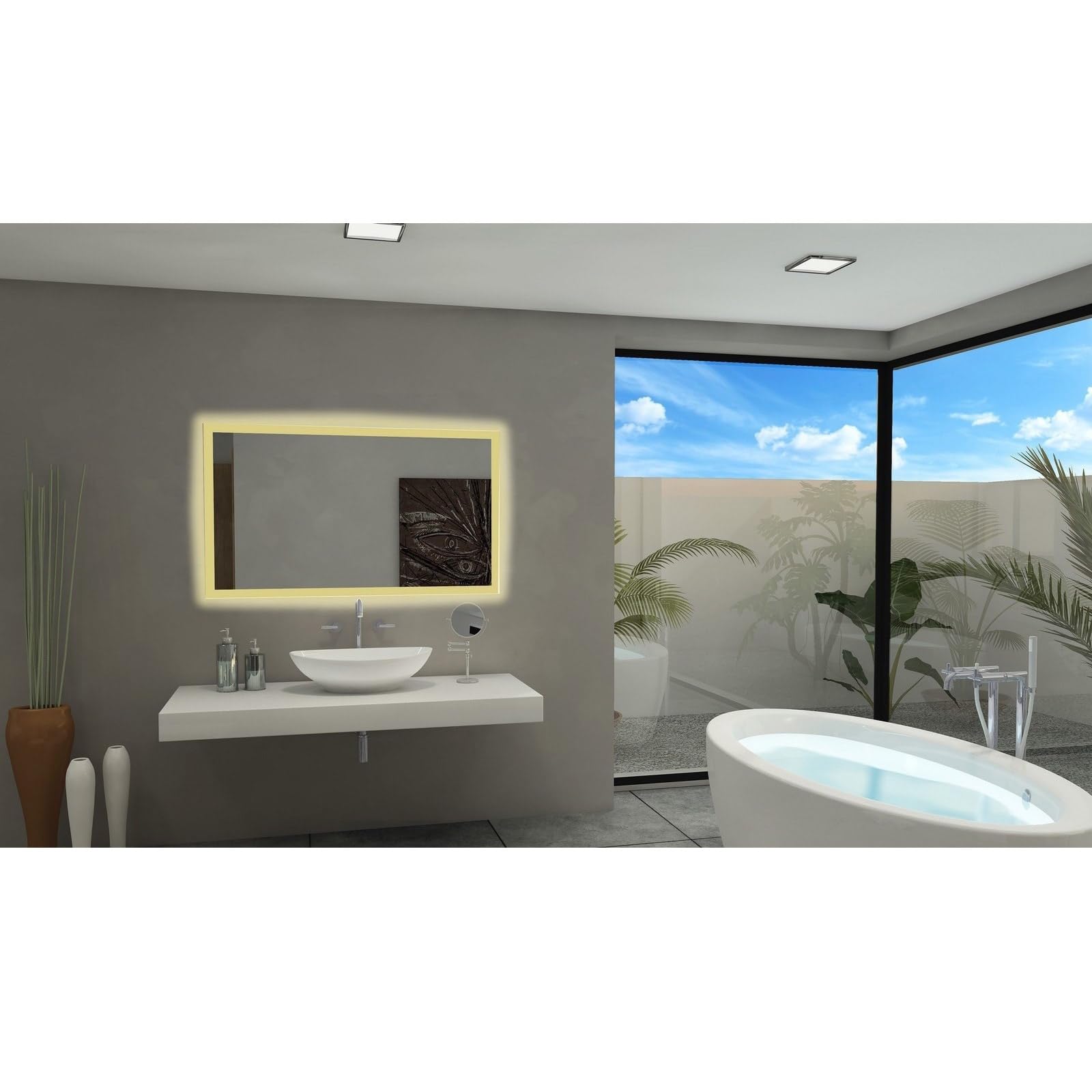 IB Mirror Rectangle Backlit Bathroom Mirror with Cool White LED Lighting - Perfect for Modern Vanity, Makeup Application & Spa-Like Bathroom Decor