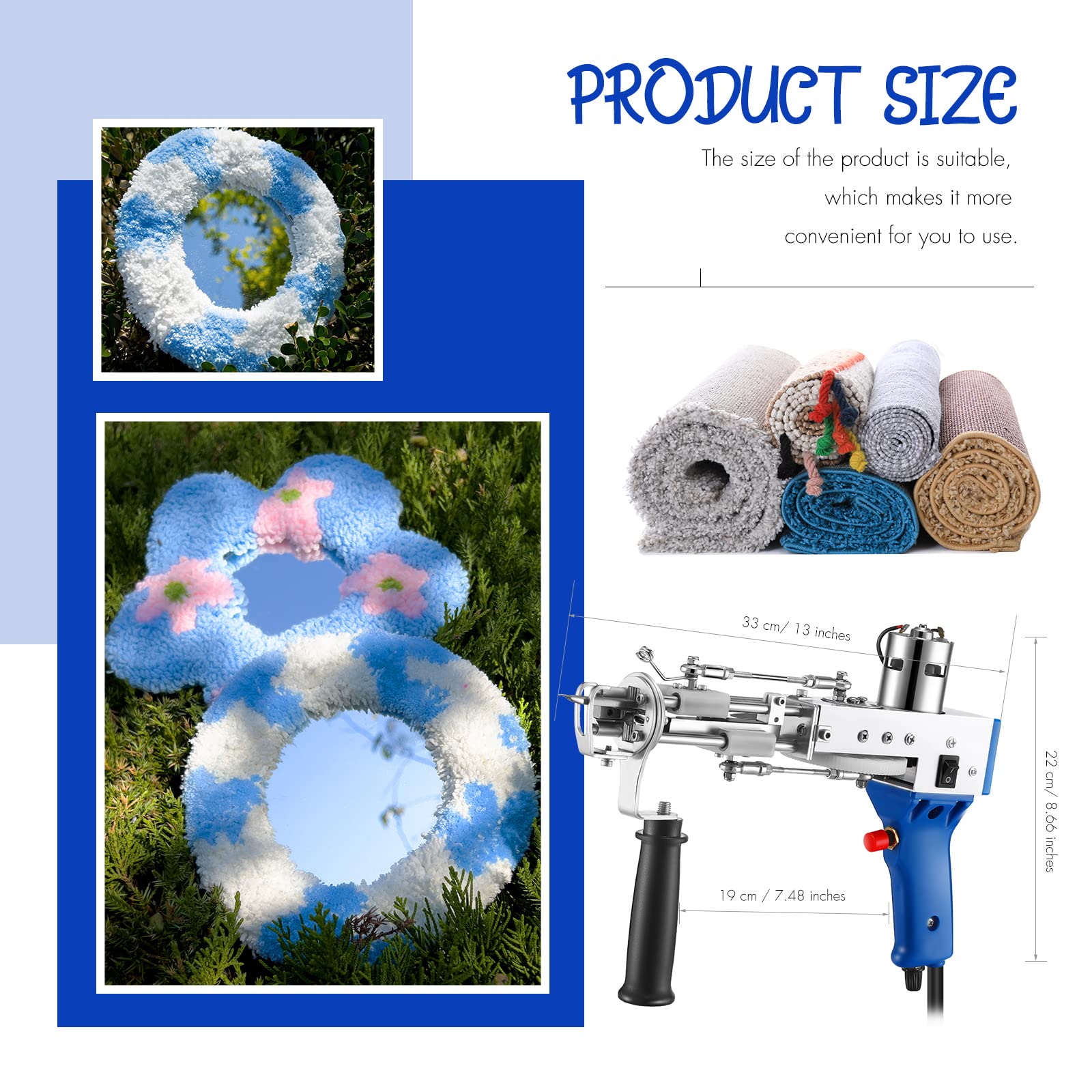 Electric Tufting Gun for Rugs & Carpets - 100V-240V Cut Pile Rug Tufting Tool with Loop Function, Handheld Punch Needle Embroidery Machine (Blue) - Perfect for DIY Home Decor, Craft Projects & Professional Carpet Weaving