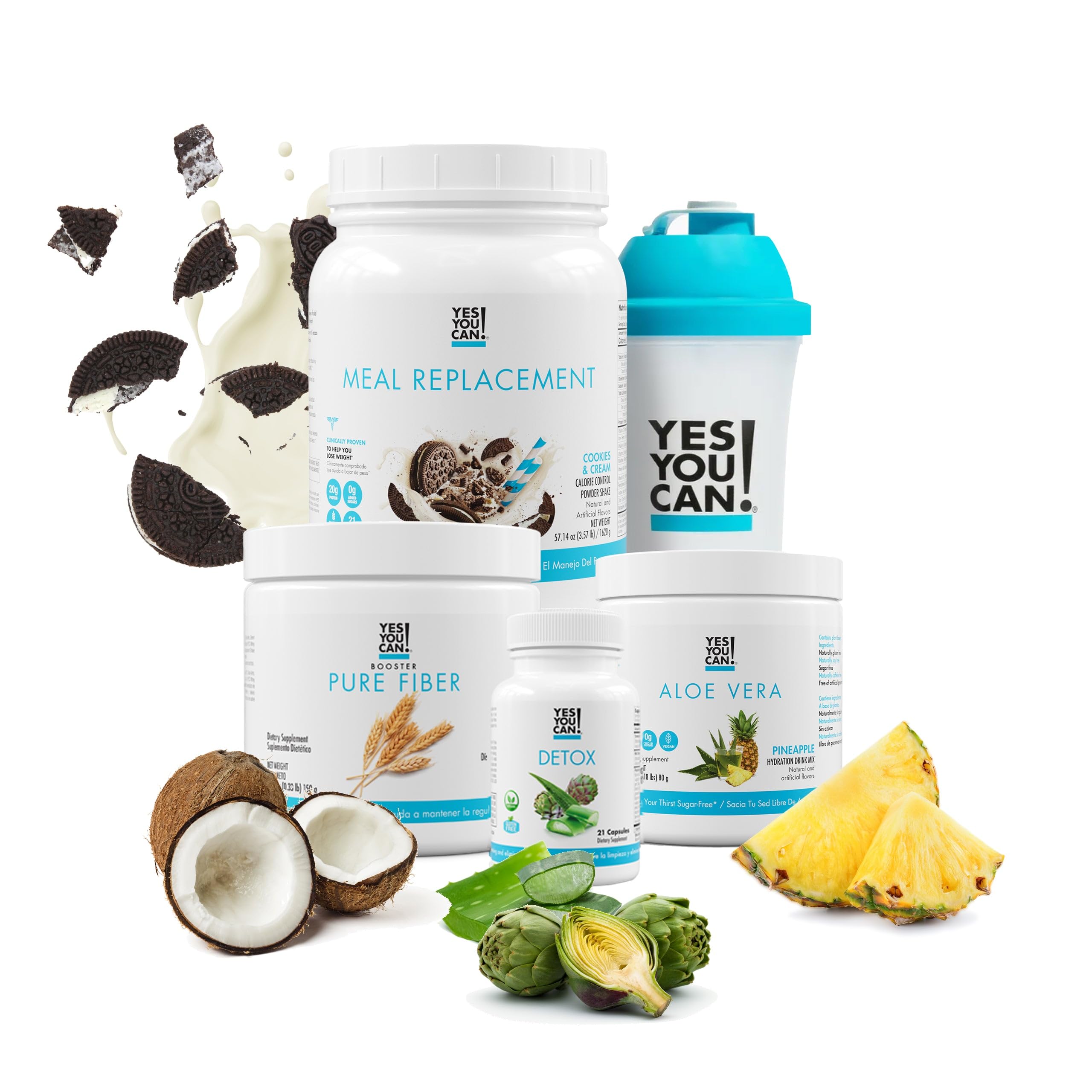 Yes You Can! Detox Plus Kit - Meal Replacement Cookies & Cream Shake with Aloe Vera Pineapple | Complete Protein Powder, Energy Booster & Detox Supplement for Weight Loss & Wellness | Perfect for Busy Professionals & Fitness Enthusiasts
