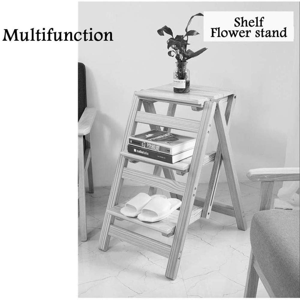 XHALERY 4-Step Wooden Step Stool - Multifunctional Folding Ladder for Home, Library, Shelf Access - 150kg Weight Capacity - Perfect for Reaching High Places, Organizing, and Household Use