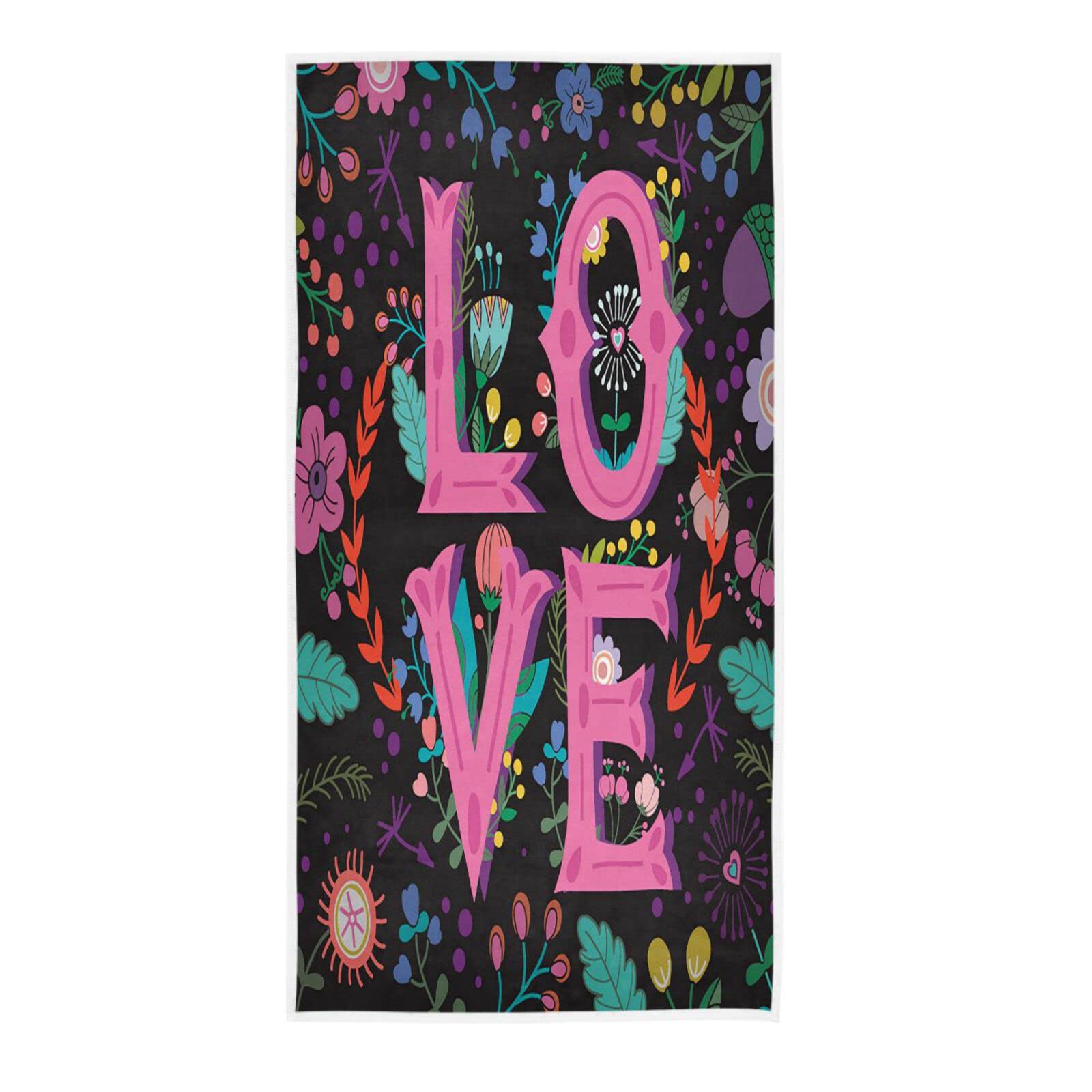 Exnundod Colorful Love Floral Hand Towel - Highly Absorbent Soft Kitchen & Bath Towels for Valentine's Day - Spring Decorative Guest Washcloths for Home, Gifts & Everyday Use