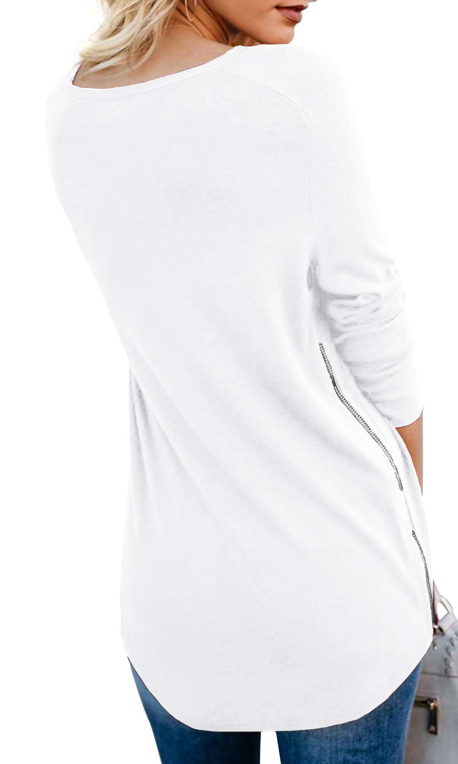 PrinStory Women's V-Neck Raglan Sweatshirt with Side Zipper - Casual Long Sleeve Top for Everyday Wear
