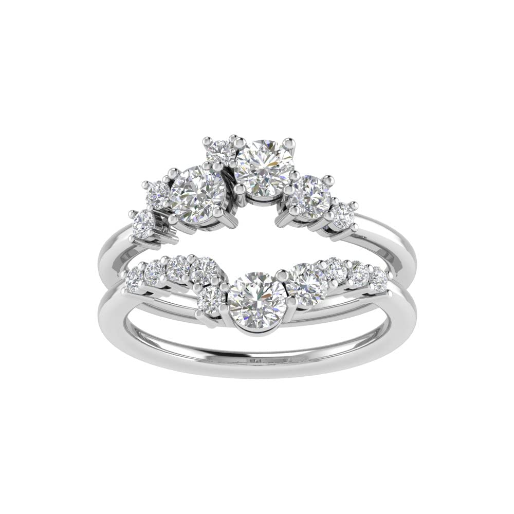 TwoBirch Floral Design Off-Center Ring Guard & Engagement Ring Bridal Set (2 Rings) - Diamond Simulant White Gold Wedding Band for Women - Perfect for Proposals, Anniversaries & Bridal Jewelry