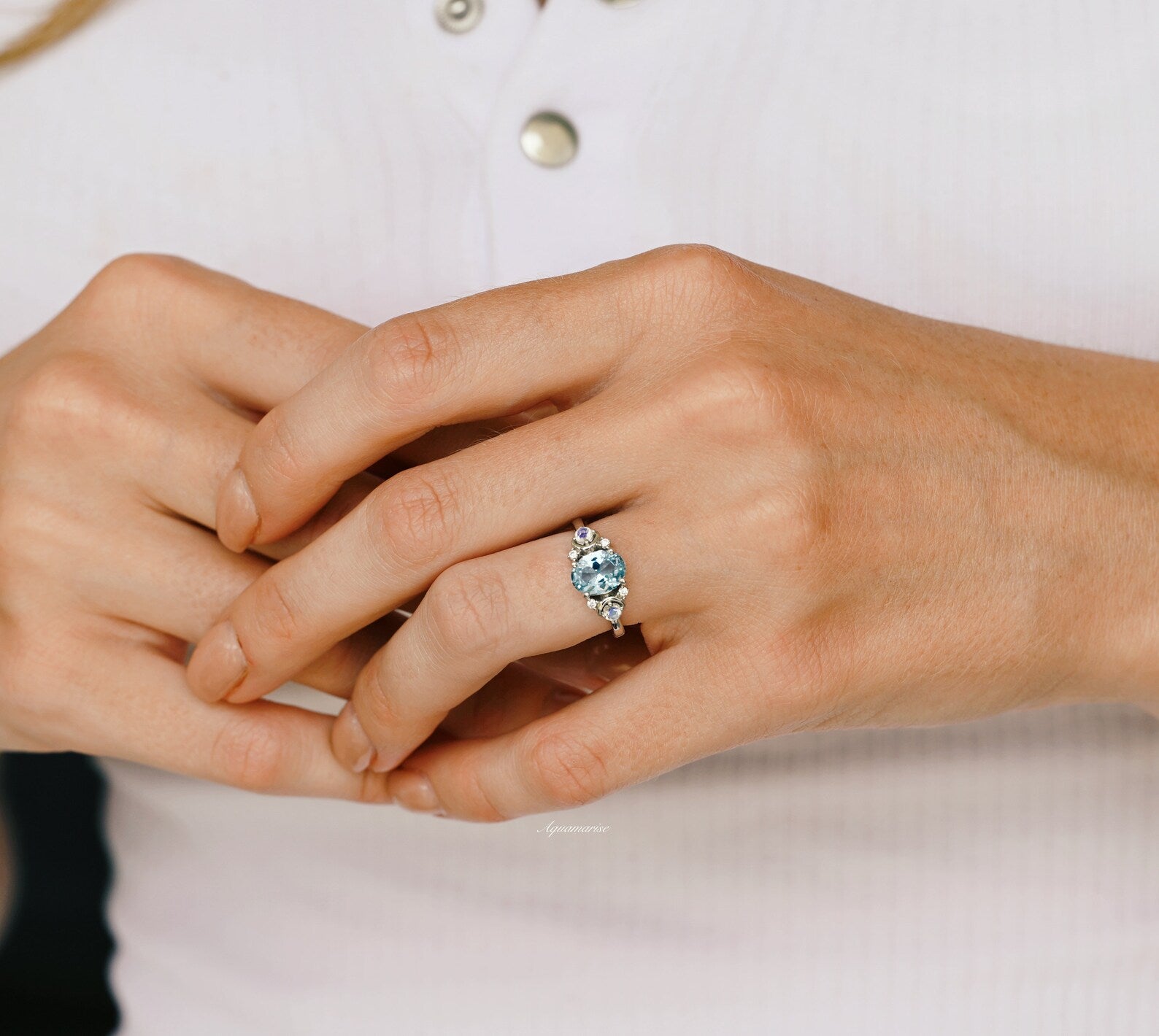 925 Sterling Silver Aquamarine & Moonstone Ring – Elegant Birthstone Jewelry for Women, Perfect for Gifts, Weddings & Everyday Wear