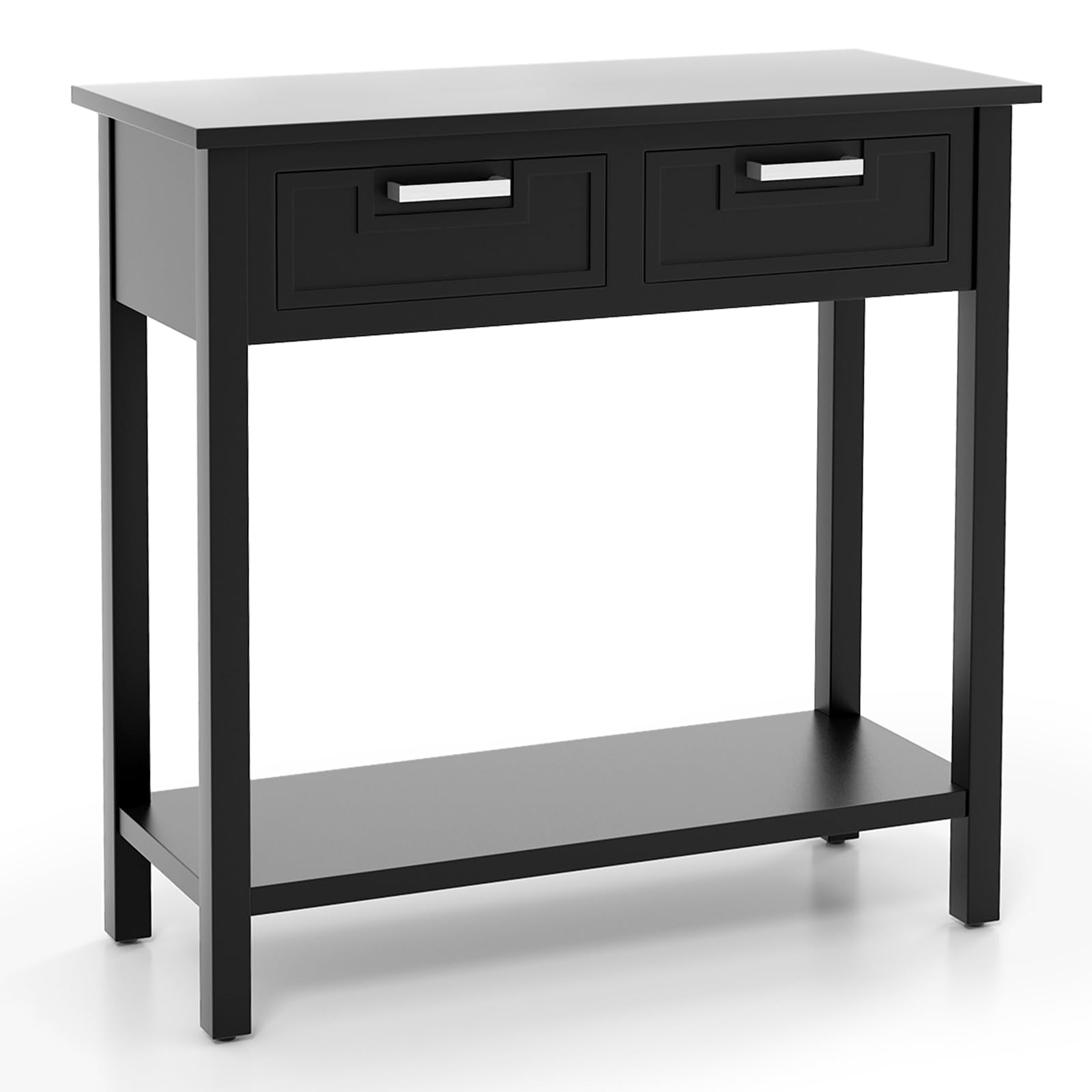Giantex Modern Console Table with 2 Drawers & Open Shelf - Narrow Entryway Sofa Table with Wooden Legs for Living Room, Hallway, Office - Black Foyer Table for Home Decor & Storage Solutions