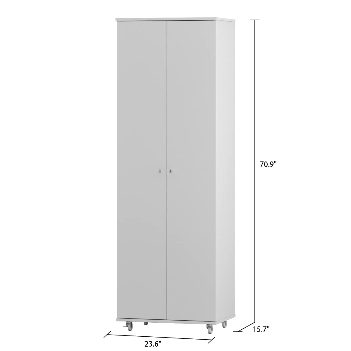 AIEGLE 8-Tier Tall Shoe Rack with Doors & Wheels - White Wooden Shoe Storage Cabinet for Entryway (23.6