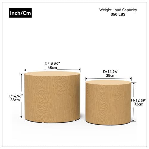 Round Wood Coffee Table Set of 2 - Small Nesting End Tables for Living Room, Bedroom, Office - Oak Accent Tables for Small Spaces - Perfect for Balcony, Lounge & Compact Apartments