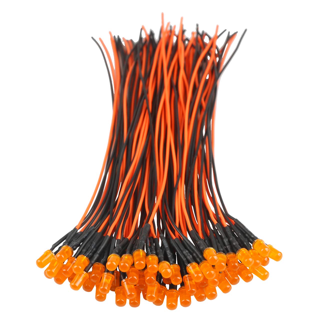 50pcs 12V 5mm Orange LED Lights - Pre-Wired 7.9 Inch DC 12V Diffused LED Diodes with Colored Lens - Perfect for DIY Electronics, Automotive Lighting, and Home Decoration Projects