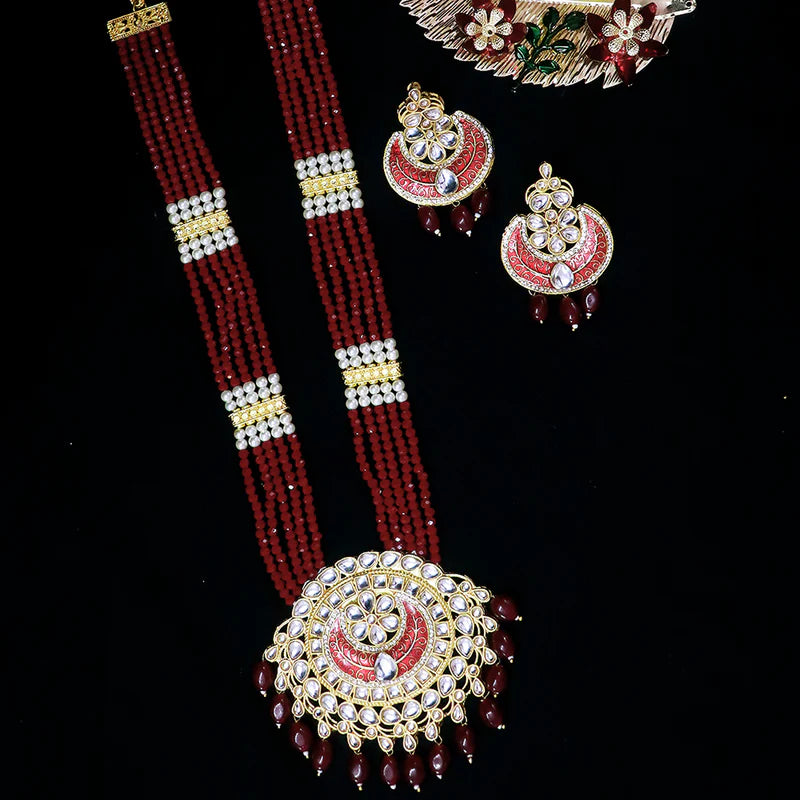 Luxury Gold Plated Royal Kundan Long Necklace for Women - Elegant Indian Bridal Jewelry for Weddings, Parties & Special Occasions