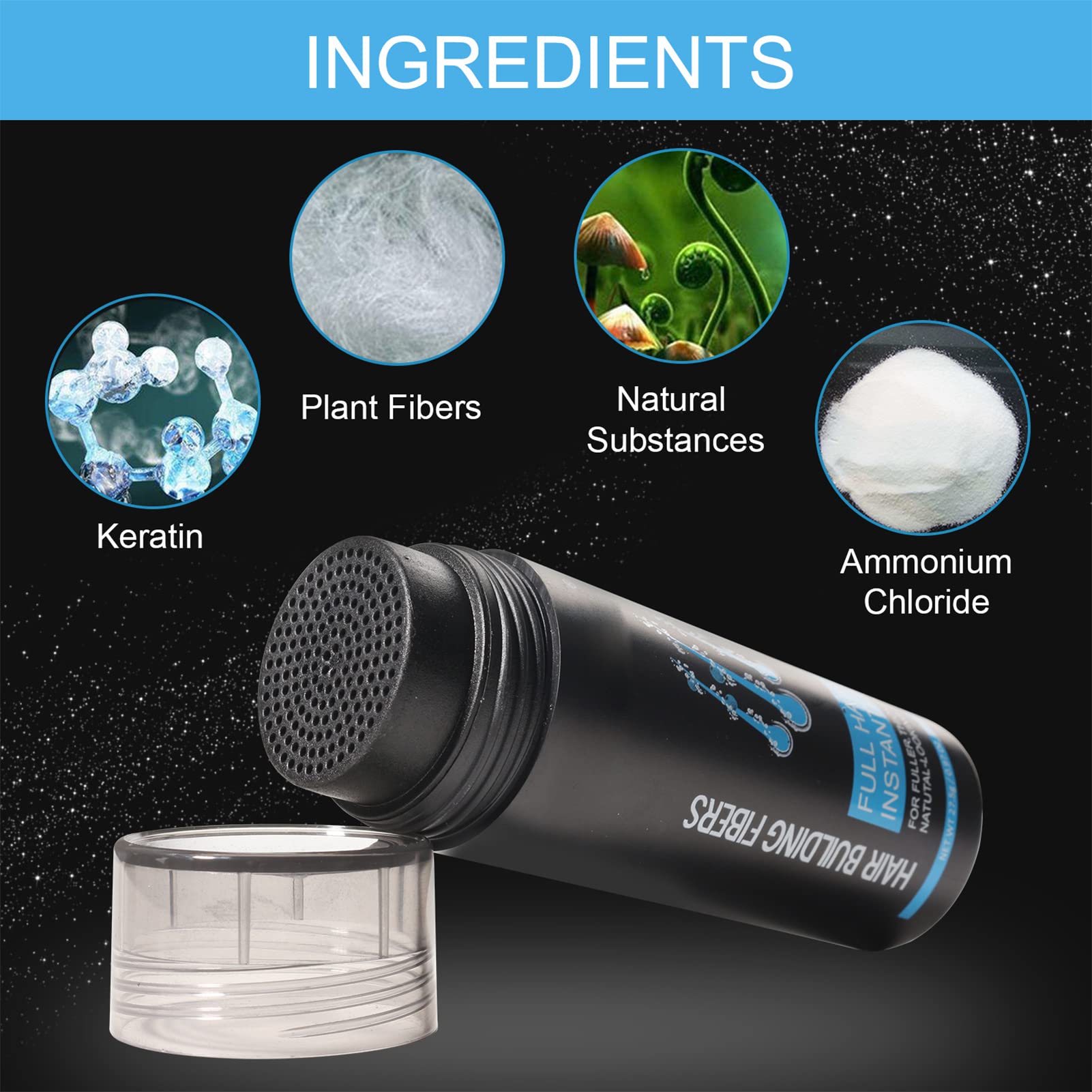 Best Hair Building Fibers for Thinning Hair - Instant Hair Loss Concealer Spray for Men & Women (Black) | Natural-Looking Coverage for Bald Spots & Receding Hairlines - Perfect for Daily Use, Special Occasions & Confidence Boosting