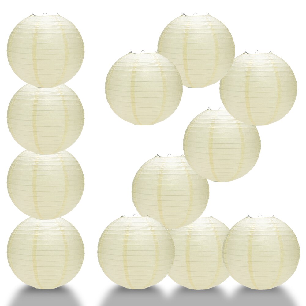 12 Pack 16 Inch Ivory Parallel Ribbing Round Paper Lanterns for Wedding, Party, Home Decor & Indoor Outdoor Lighting