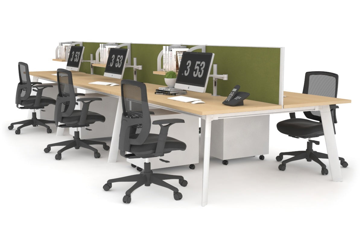 6-Person Workstation with White Frame - 1600L x 800W Office Desk with Cable Management Scallop | Ideal for Collaborative Workspaces, Home Offices & Coworking Environments