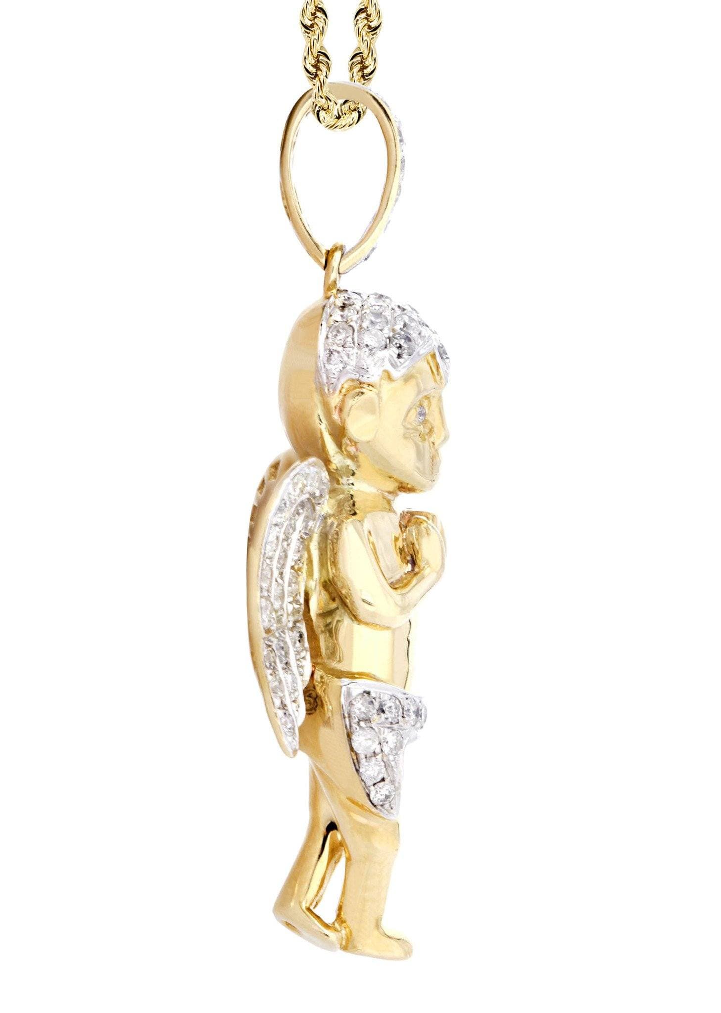 14K Yellow Gold Angel Pendant Diamond Necklace | 1.31 Carat Total Weight | Perfect for Valentine's Day Gifts & Anniversary Jewelry
