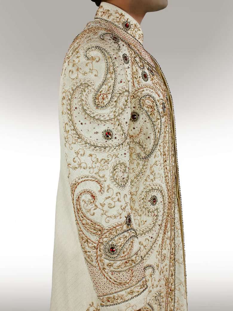 Eshan Premium Heavy Embroidered Beige Sherwani for Men | Traditional Indian Wedding Attire | Perfect for Weddings, Festivals & Special Occasions