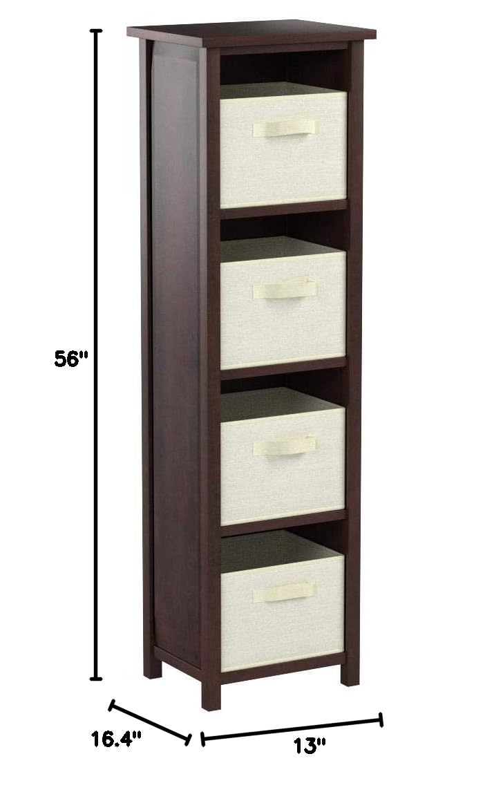 Winsome Verona 4-Tier Small Storage Organizer Shelf - Walnut & Beige Finish for Bedroom, Bathroom, Office, and Living Room Organization