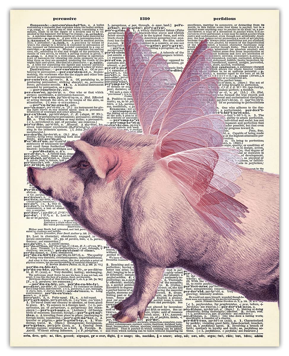 Whimsical Winged Pig Abstract Wall Art - Minimalist Aesthetic Boho Decor for Home, Office, Bedroom & Living Room - Unframed 8x10 Inch Poster | Perfect for Nursery, Dorm, Studio & Gift Giving