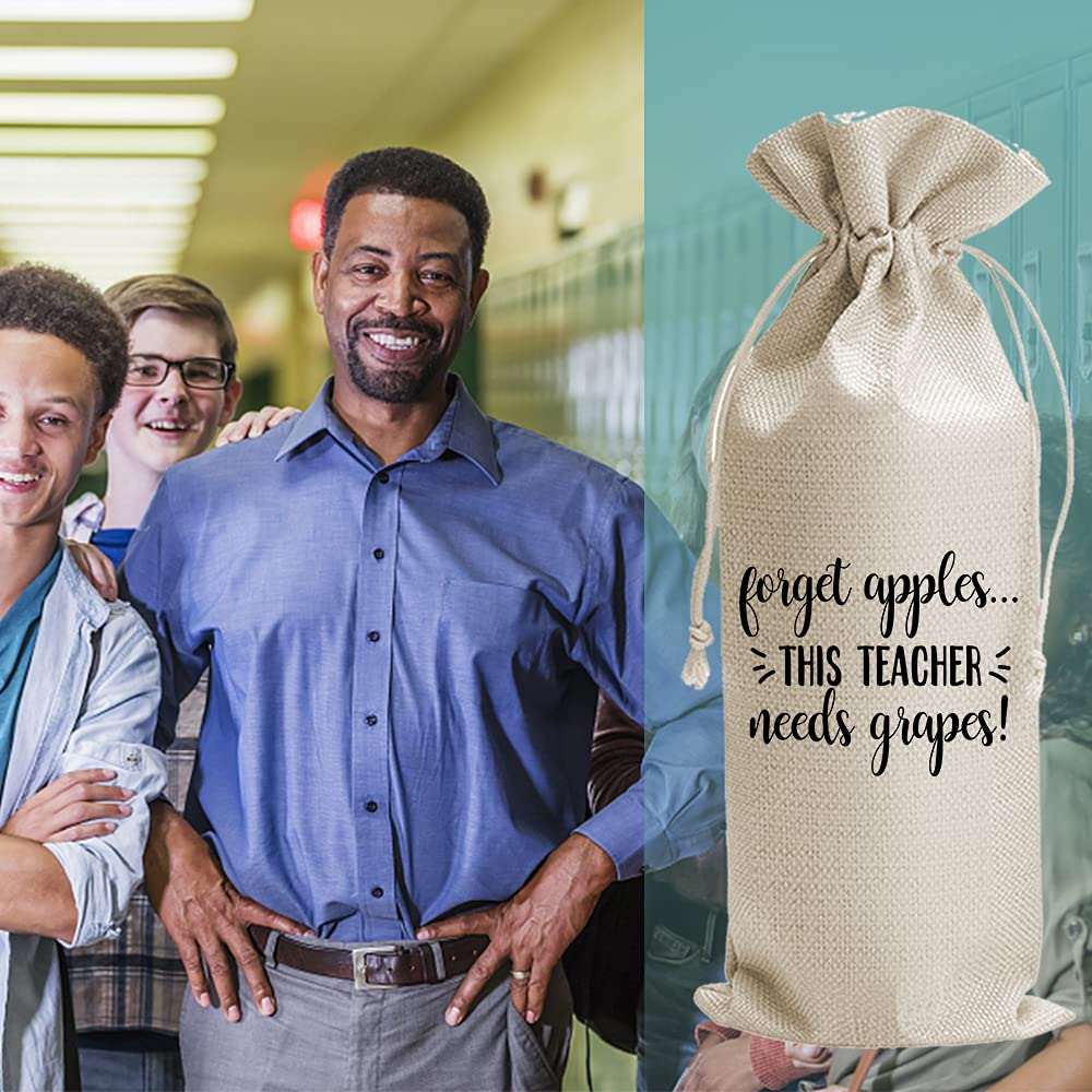Best Teacher Appreciation Gifts - Burlap Drawstring Wine Bags for Women | Thoughtful Birthday & Teacher's Day Presents from Students | Perfect for Classroom Celebrations & Thank You Gifts