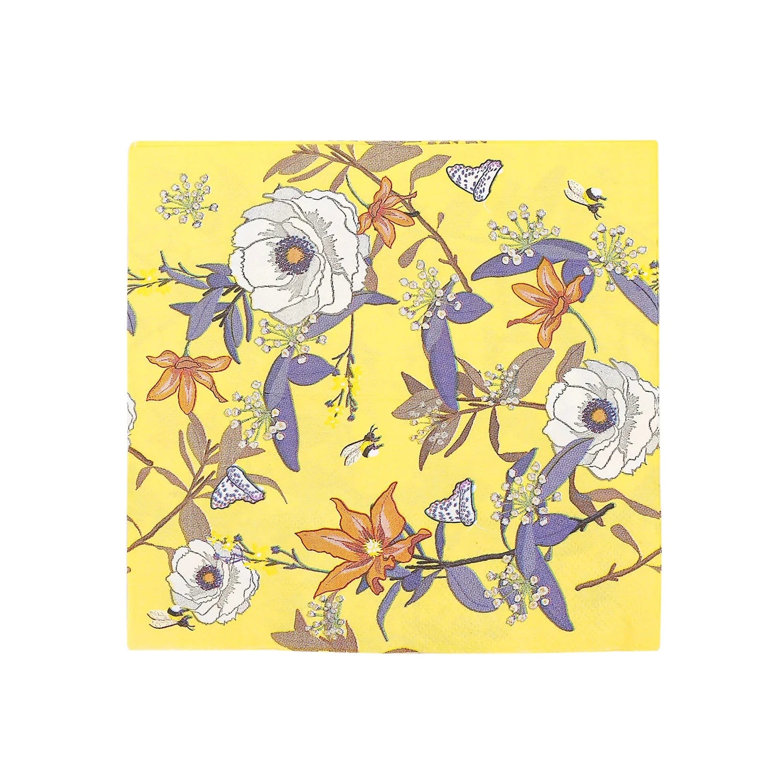 20-Pack Yellow Floral Cocktail Napkins 13x13 Inch Disposable Paper Party Napkins - Perfect for Wedding, Bridal Shower & Birthday Party Decorations