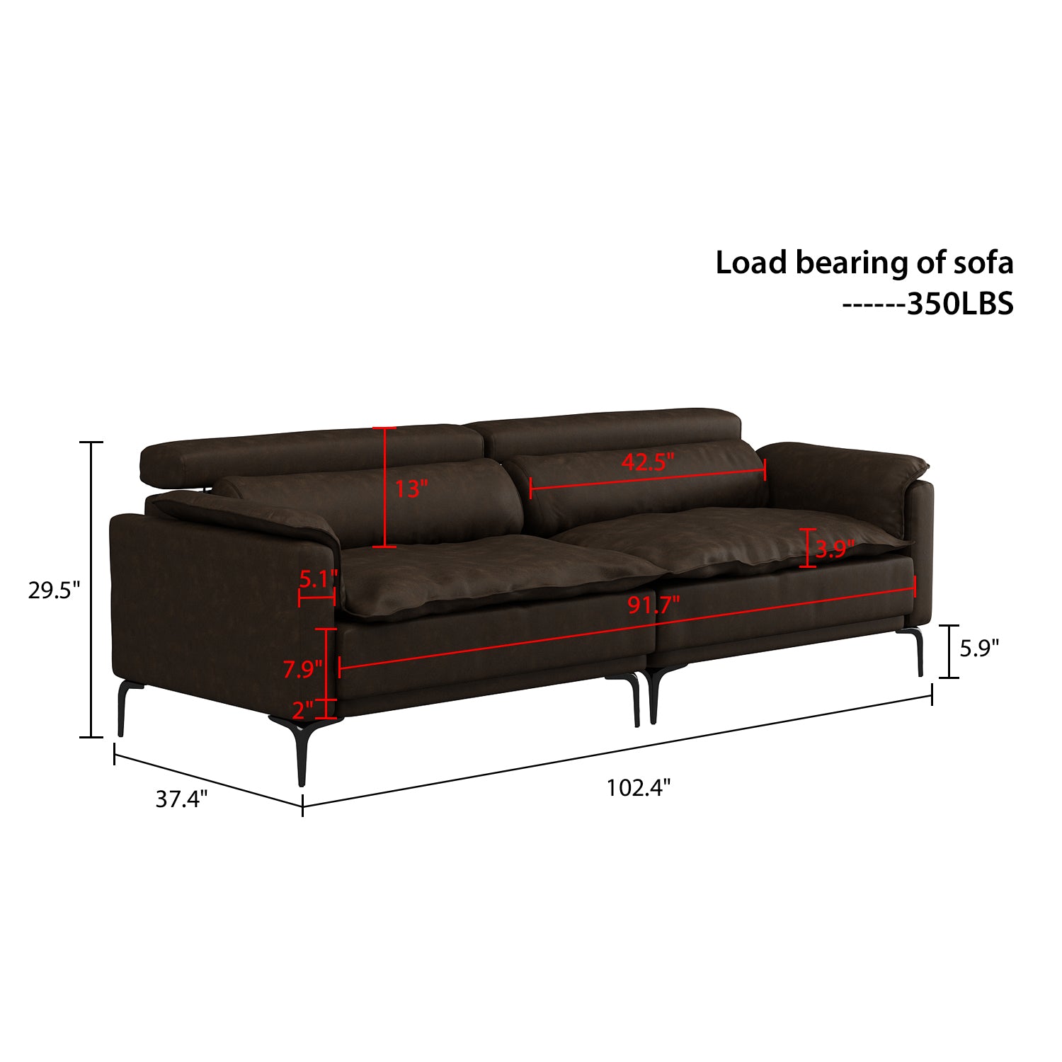 Modern Adjustable Loveseat Sofa with Reclining Backrest - Perfect for Small Spaces, Living Rooms & Apartments