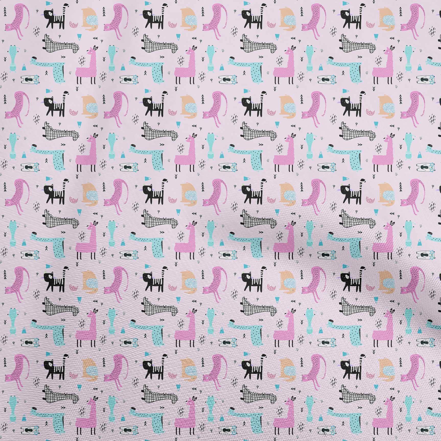 oneOone Rayon Light Pink Fabric with Kids Animal Print - 56 Inch Wide for DIY Clothing, Sewing Supplies by The Yard | Perfect for Kids Apparel, Quilting & Craft Projects