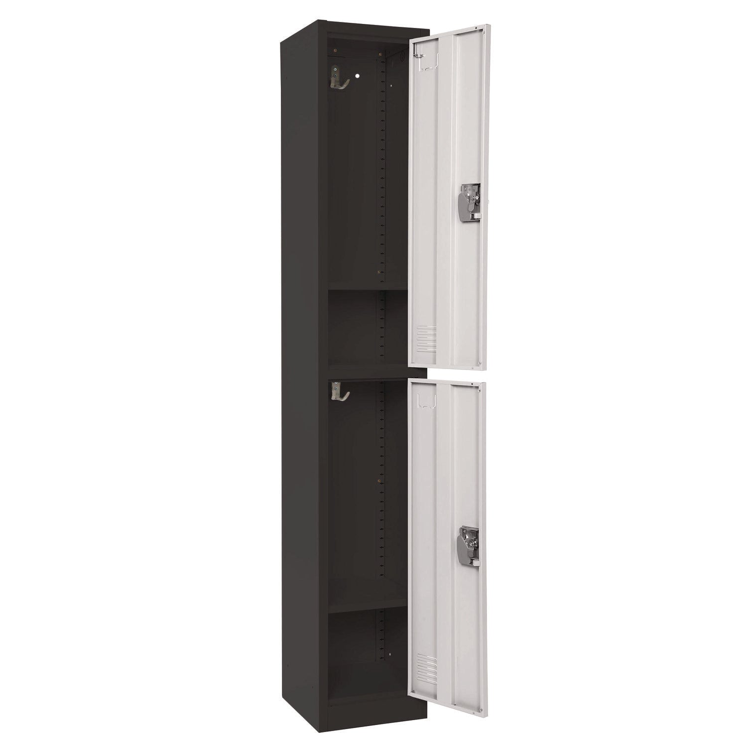 Steel Storage Locker 2 Compartment - 12x12x72 Inches Black & White for Office, School, Gym - Heavy Duty Metal Cabinet for Clothes, Equipment, Supplies Organization