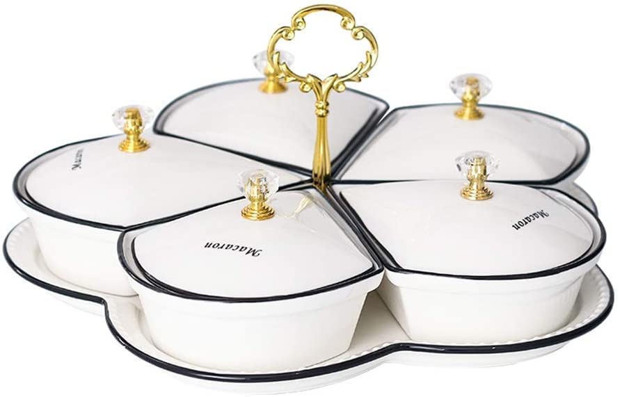 Creative Divided Serving Tray with Lid - Ceramic Snack Plate for Candy, Nuts, Dried Fruits | Perfect for Parties, Picnics & Home Organization | Household Serving Platter & Food Storage Container