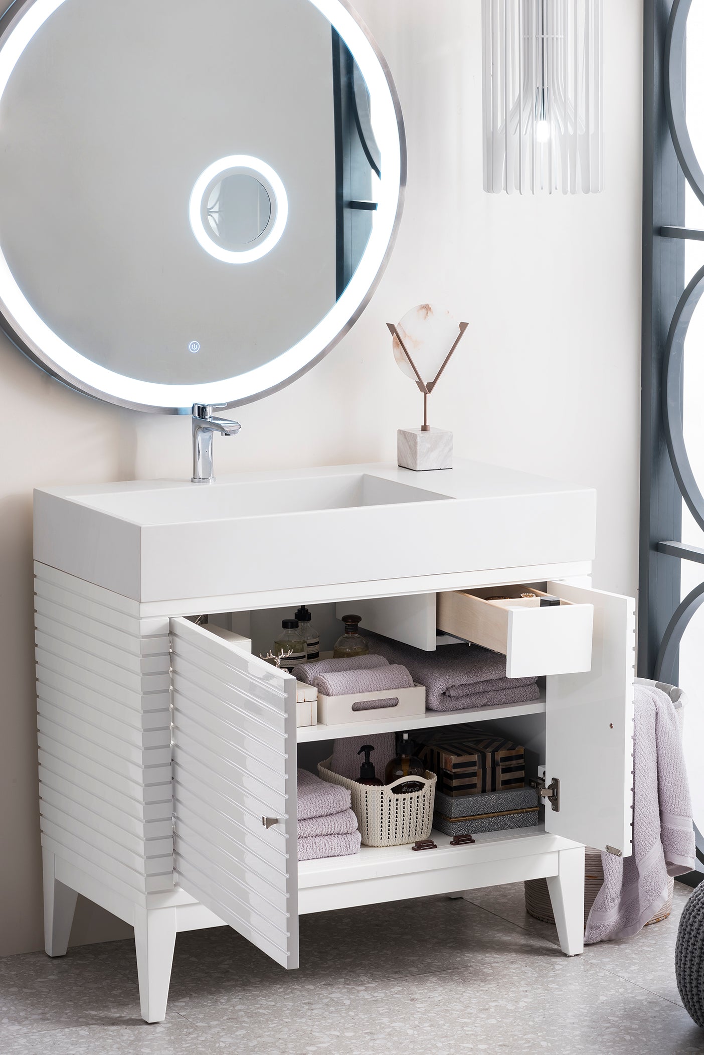 36-Inch Glossy White Single Bathroom Vanity with Composite Top - Perfect for Modern and Small Bathrooms