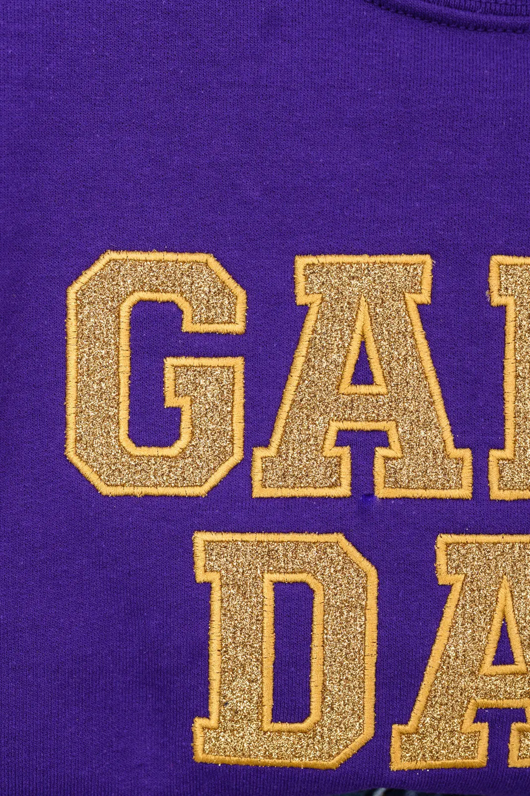 PREORDER: Embroidered Glitter Game Day Sweatshirt - Purple & Old Gold | College Football Tailgating, Sports Fan Apparel, Game Day Outfit