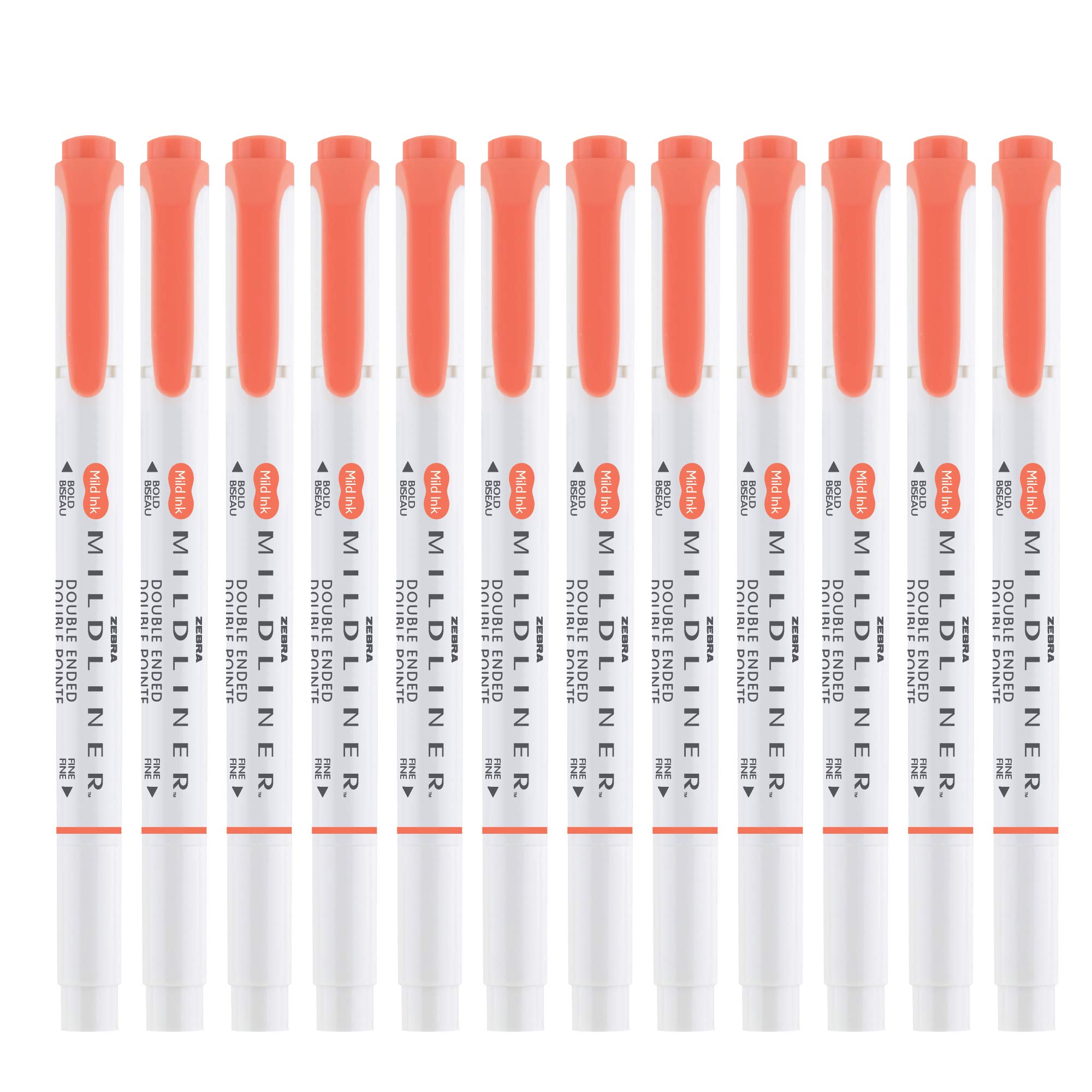 Zebra Pen Mildliner Double-Ended Highlighter Marker Set - Broad & Fine Tip Bible Study Pens, No Bleed Mild Vermillion Ink, 12-Pack (78230upc) - Perfect for Note Taking, Journaling, Bible Highlighting & Office Organization