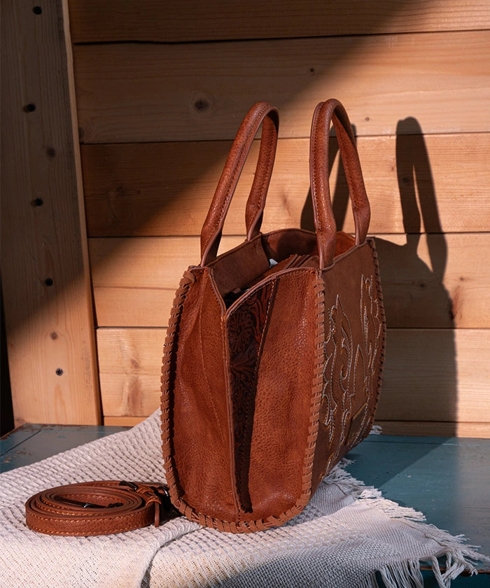 Wrangler Embroidered Boot Scroll Tote Bag for Women - Western Style Cowgirl Purse for Everyday Use, Shopping & Travel