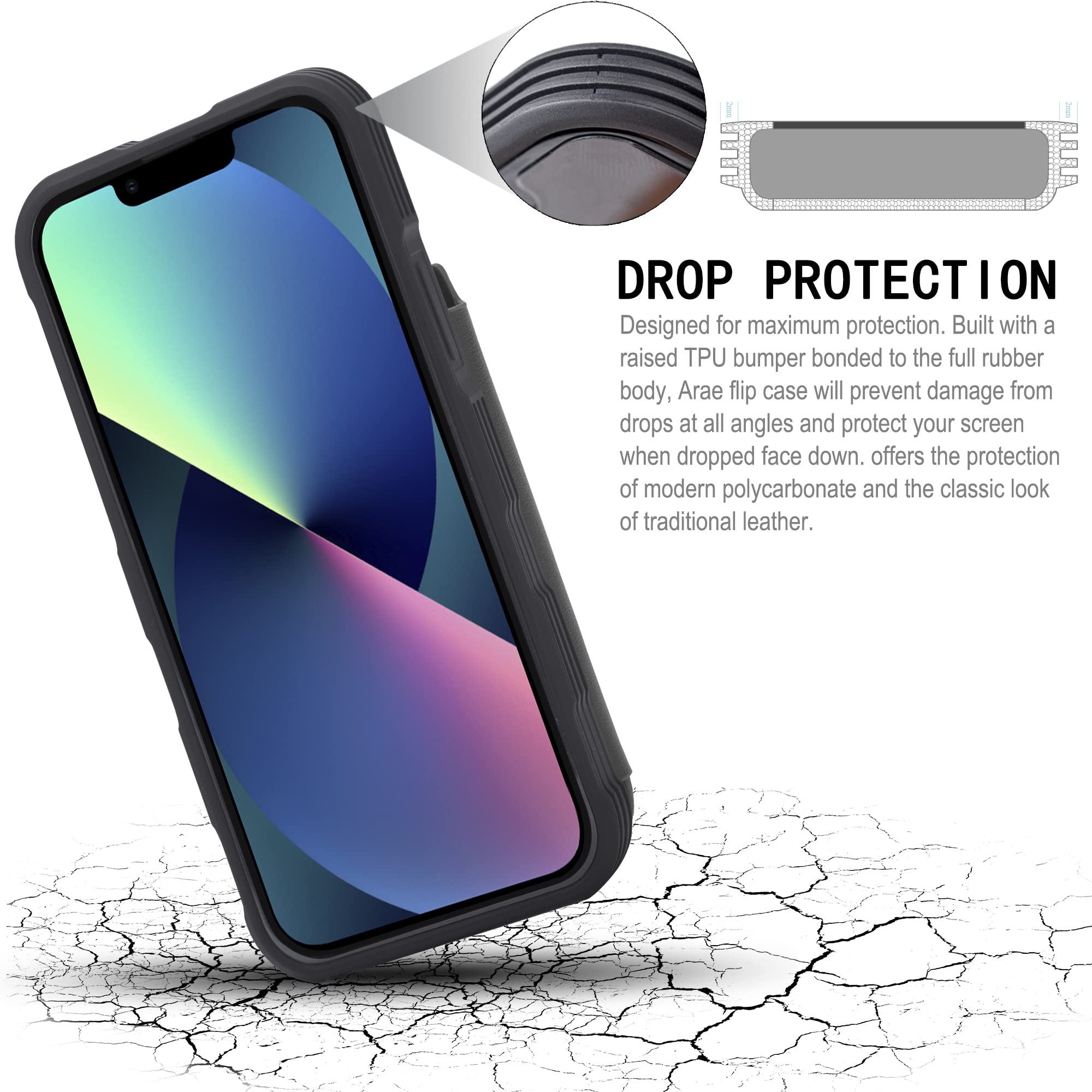 Premium PU Leather Wallet Case for iPhone 13 (6.1