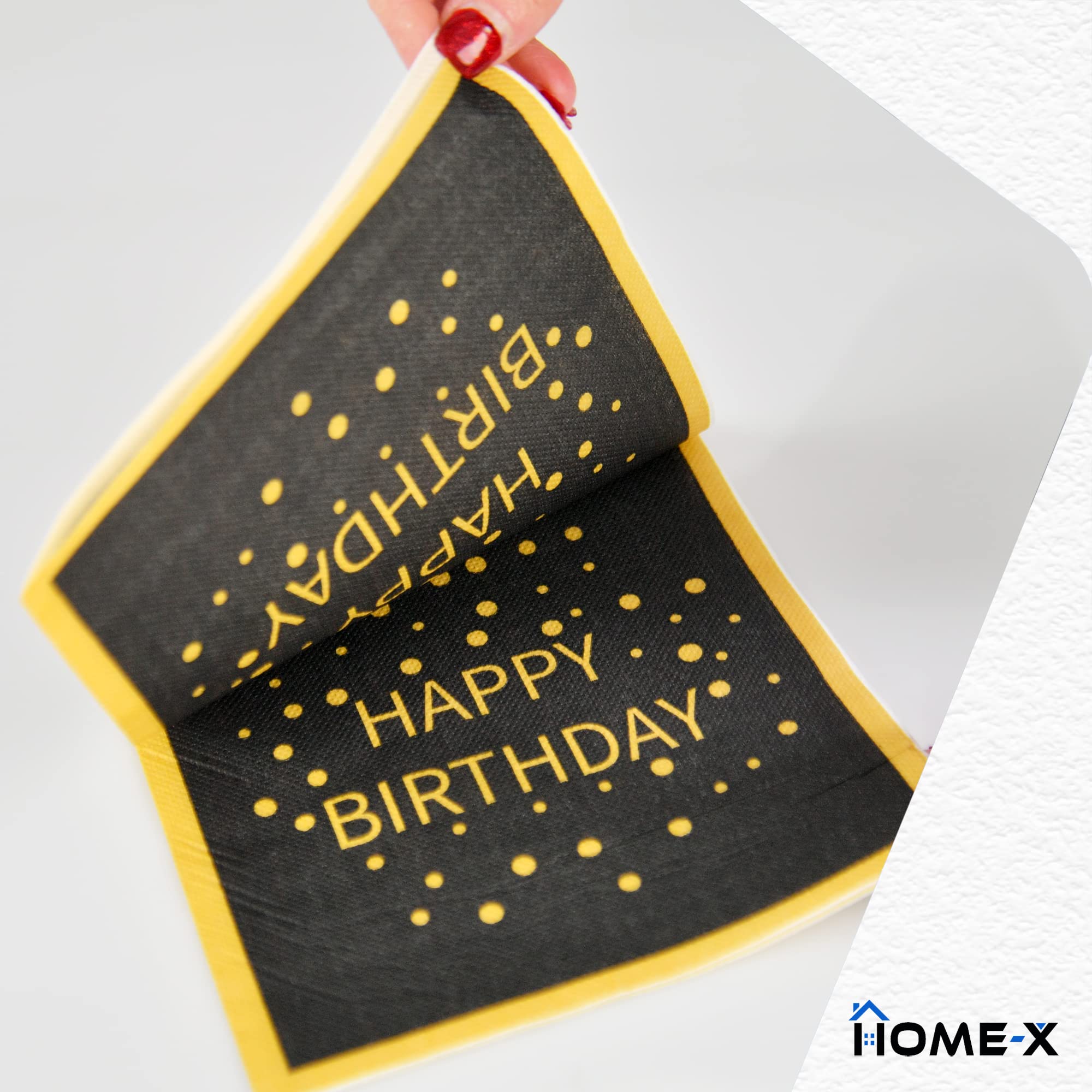 Happy Birthday Black and Gold Paper Napkins - 48 Count, 6.5