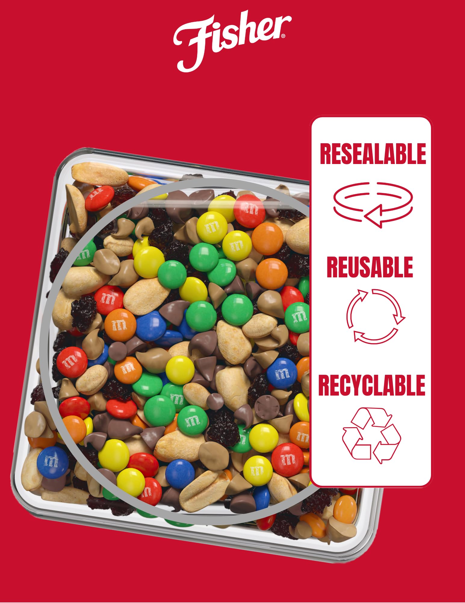 Fisher Snack Indulgent Trail Mix - 38oz Bulk Snacks with Peanuts, Milk Chocolate Candies, Raisins & Peanut Butter Chips | High Protein Energy Snack for Hiking, Camping, Office & Road Trips