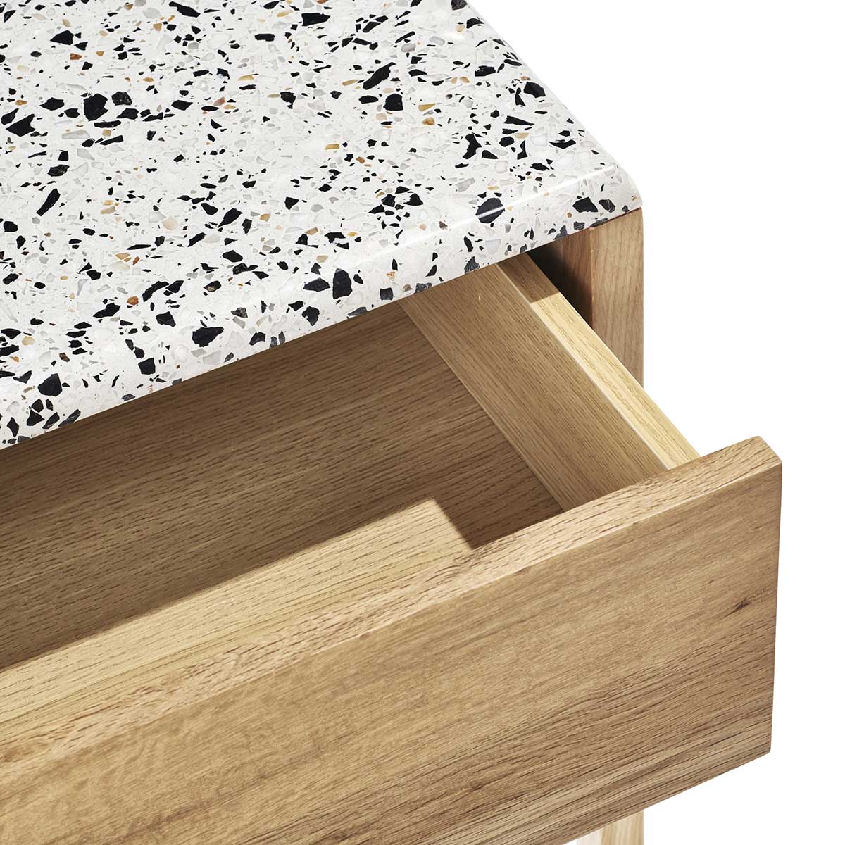 Modern Avalon Terrazzo Bedside Table - Stylish Nightstand with Marble Composite Top for Bedroom Decor, Perfect for Small Spaces & Apartment Living