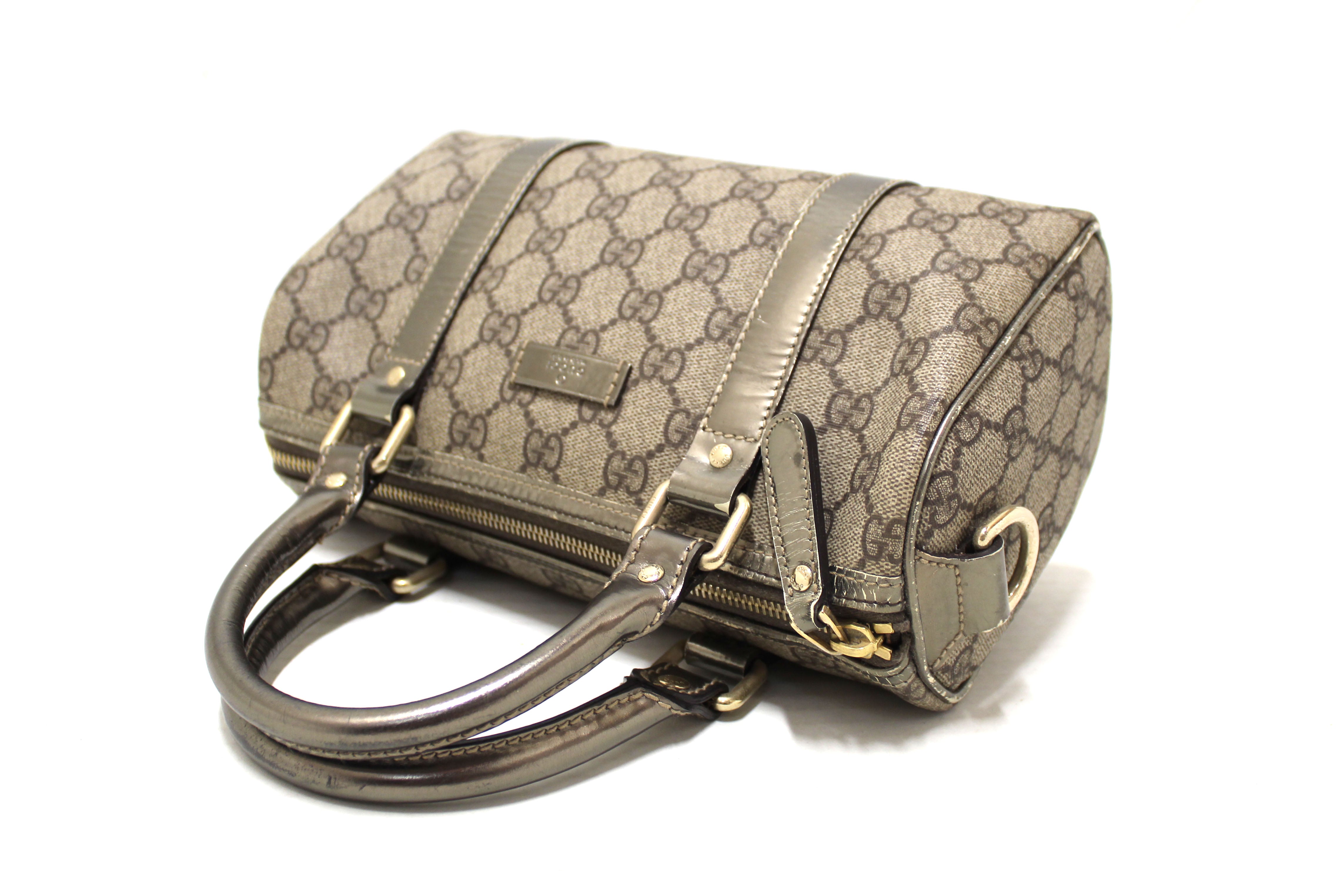 Authentic Gucci Grey & Silver Supreme Joy Small Boston Bag - Luxury Crossbody Purse for Women, Perfect for Parties, Travel & Everyday Use