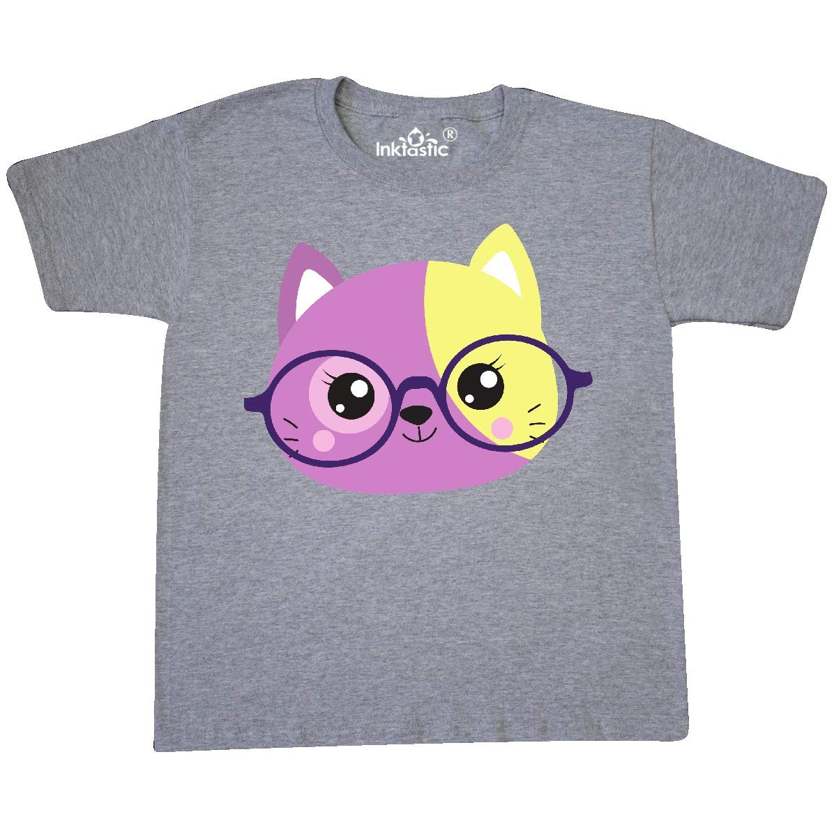 Inktastic Hipster Cat with Glasses - Cute Kitten Graphic Youth T-Shirt for Boys & Girls - Perfect for Casual Wear, School, and Cat Lovers