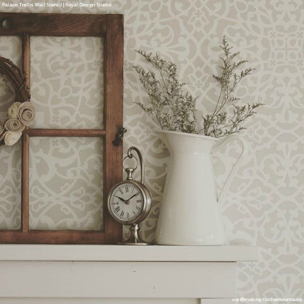 Palace Trellis Moroccan Wall Stencil - DIY Home Decor, Arabic Pattern Template for Painting, Wall Art, Furniture & Crafts - Perfect for Bedroom, Living Room, and Boho Style Interior Design