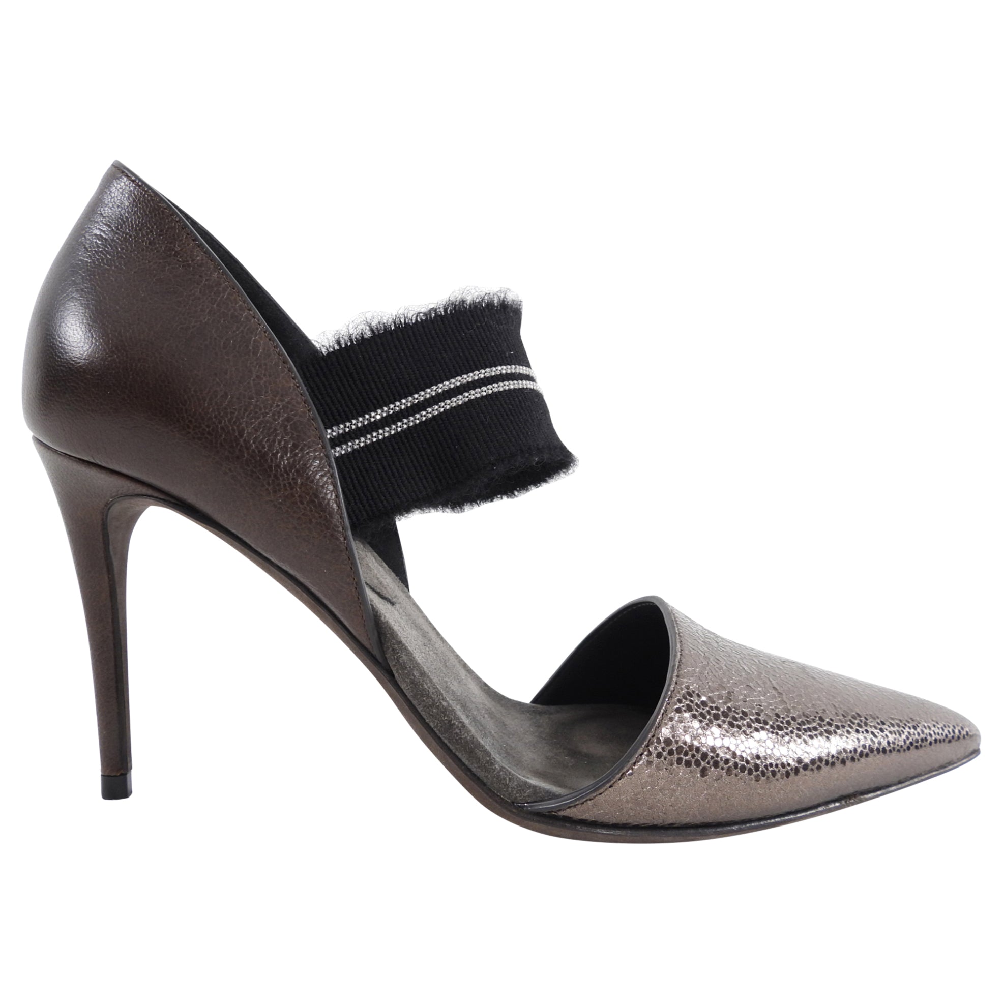 Brunello Cucinelli Brown Leather Monili High Heel D'Orsay Pumps Women's Size 36.5 EU | Luxury Designer Shoes for Office, Party & Special Occasions
