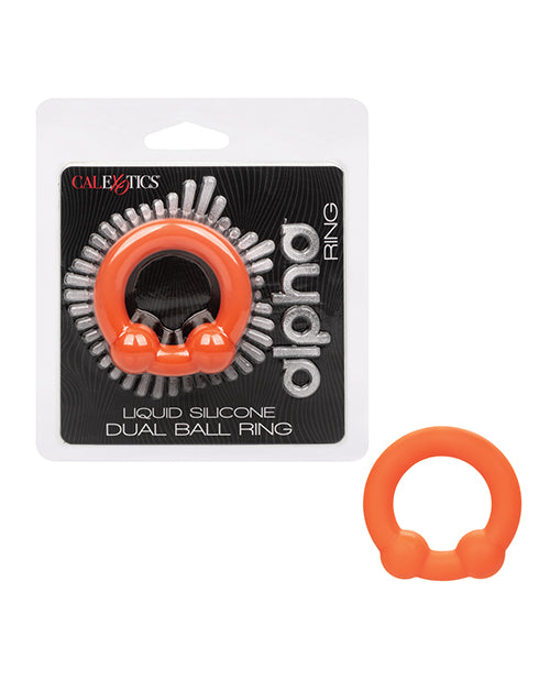 Alpha Liquid Silicone Dual Ball Ring - Soft & Flexible Cock Ring for Men - Orange - Enhance Pleasure & Performance - Perfect for Couples Play & Solo Use