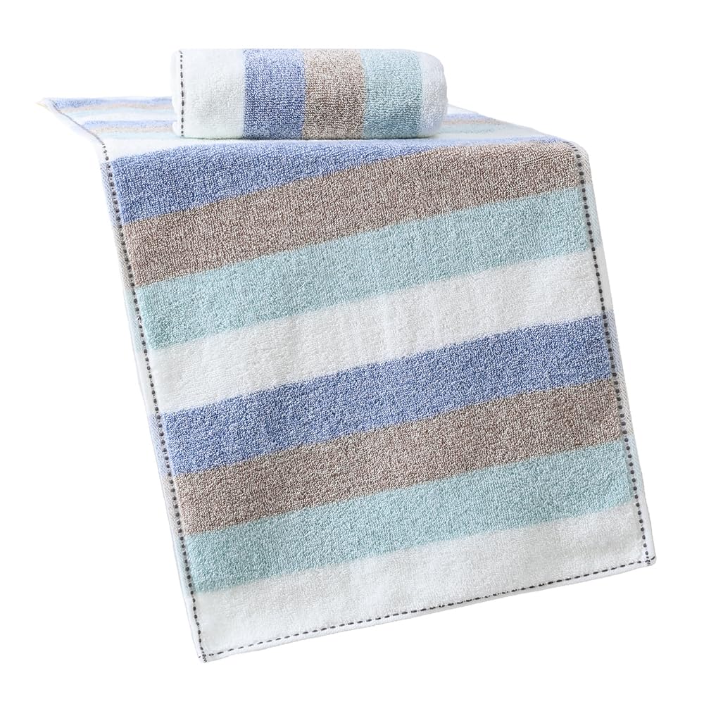YiLUOMO 2-Pack Blue Striped Cotton Hand Towels - 13x29 Inch, 100% Premium Soft & Absorbent Bath Towels for Kitchen, Bathroom & Guest Use - Quick-Drying Decorative Towel Set for Spa, Gym & Home Decor