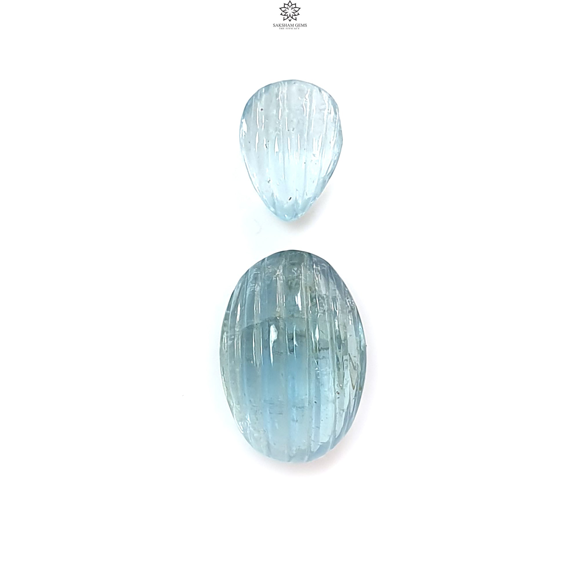 Natural Untreated Blue Aquamarine Gemstone Cabochon - Oval, Pear & Cushion Shape (2pcs/3pcs Set) | March Birthstone for Jewelry Making, Healing Crystals & Spiritual Gifts