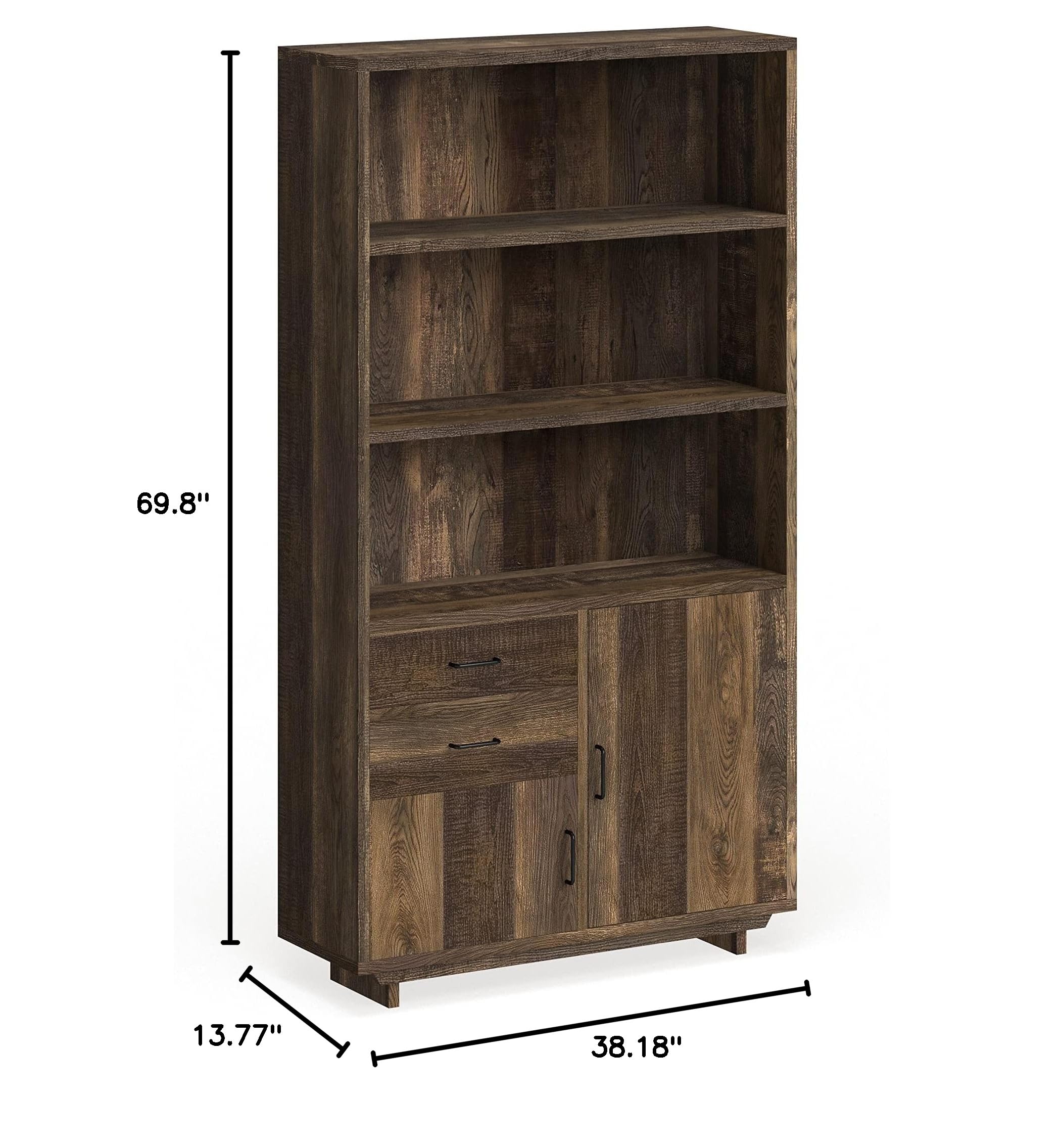Furniture of America Jart Country Oak 5-Tier Multi-Storage Bookshelf - Rustic Oak Wood Bookcase for Living Room, Bedroom & Office Organization
