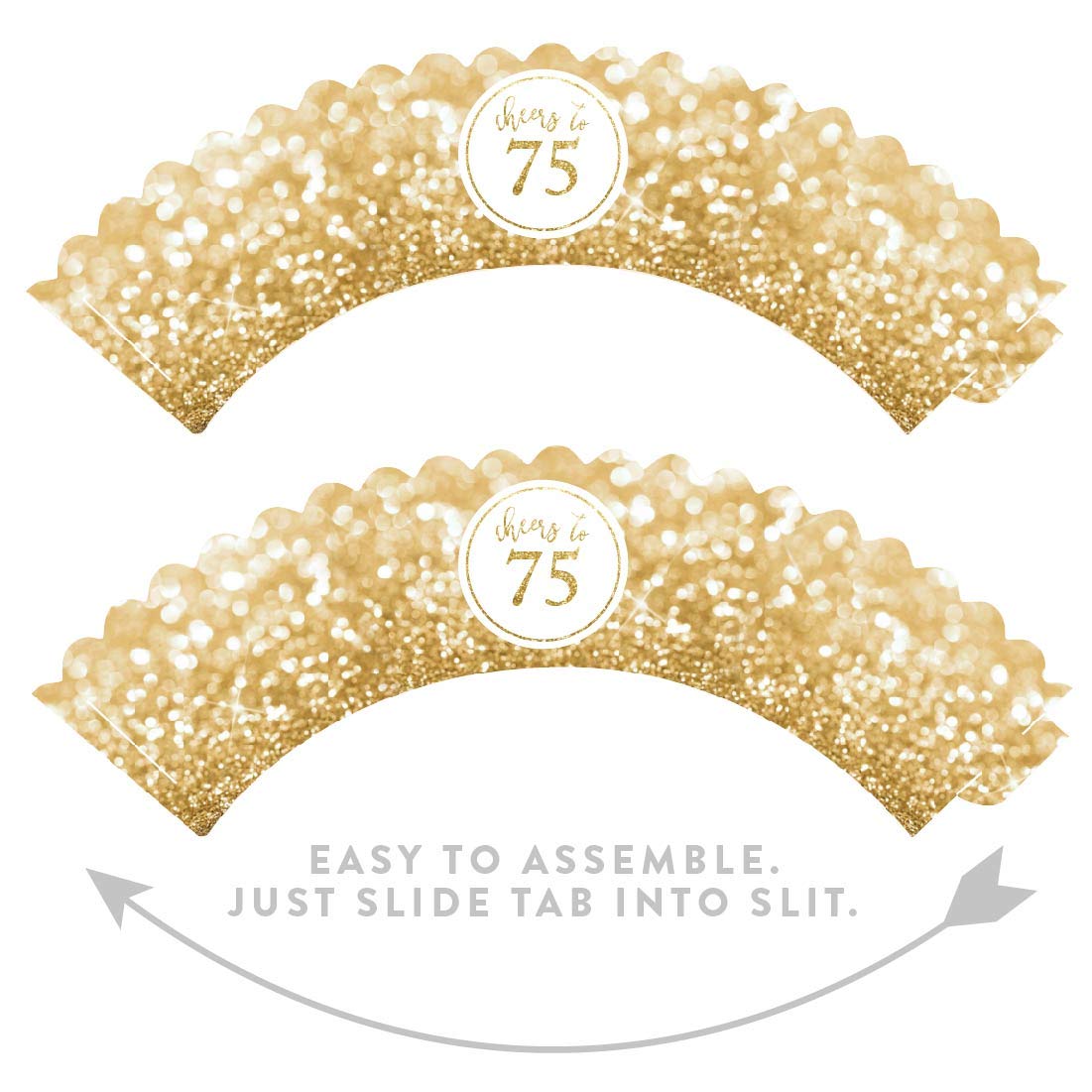 Glitzy Faux Gold Glitter Cupcake Wrappers - 24-Pack for 75th Birthday & Anniversary Decorations | Non-Toxic & Eco-Friendly | Perfect for Milestone Celebrations, Party Decor, and Cake Toppers