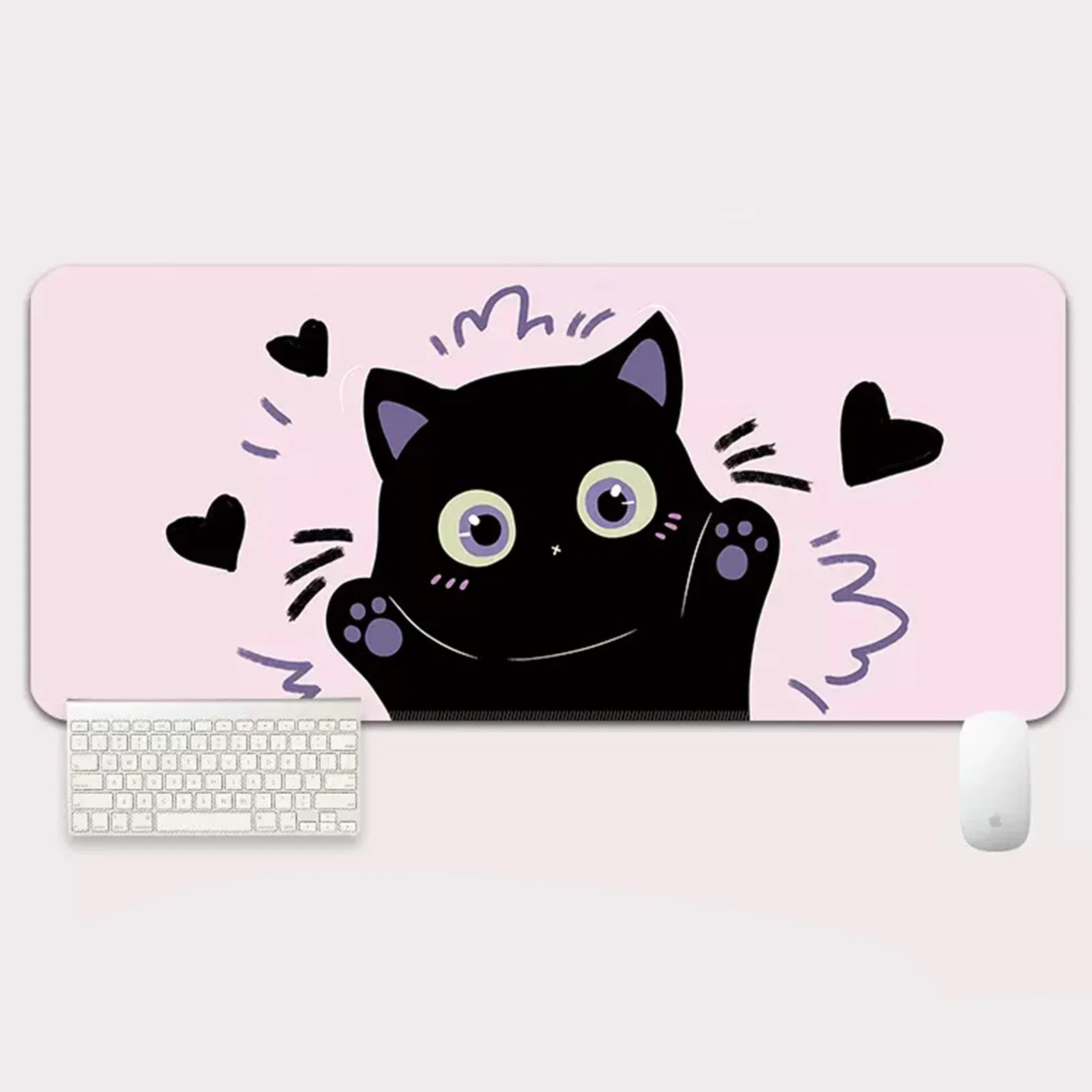 YUZNII Oversized Cartoon Kitten Mouse Pad - Non-Slip Gaming Desk Mat with Cute Cat Design, Large Extended Mousepad for Computer, Laptop, Office & Home Workspace (35.4x15.7 Inches) - Perfect for Work, Gaming & Study